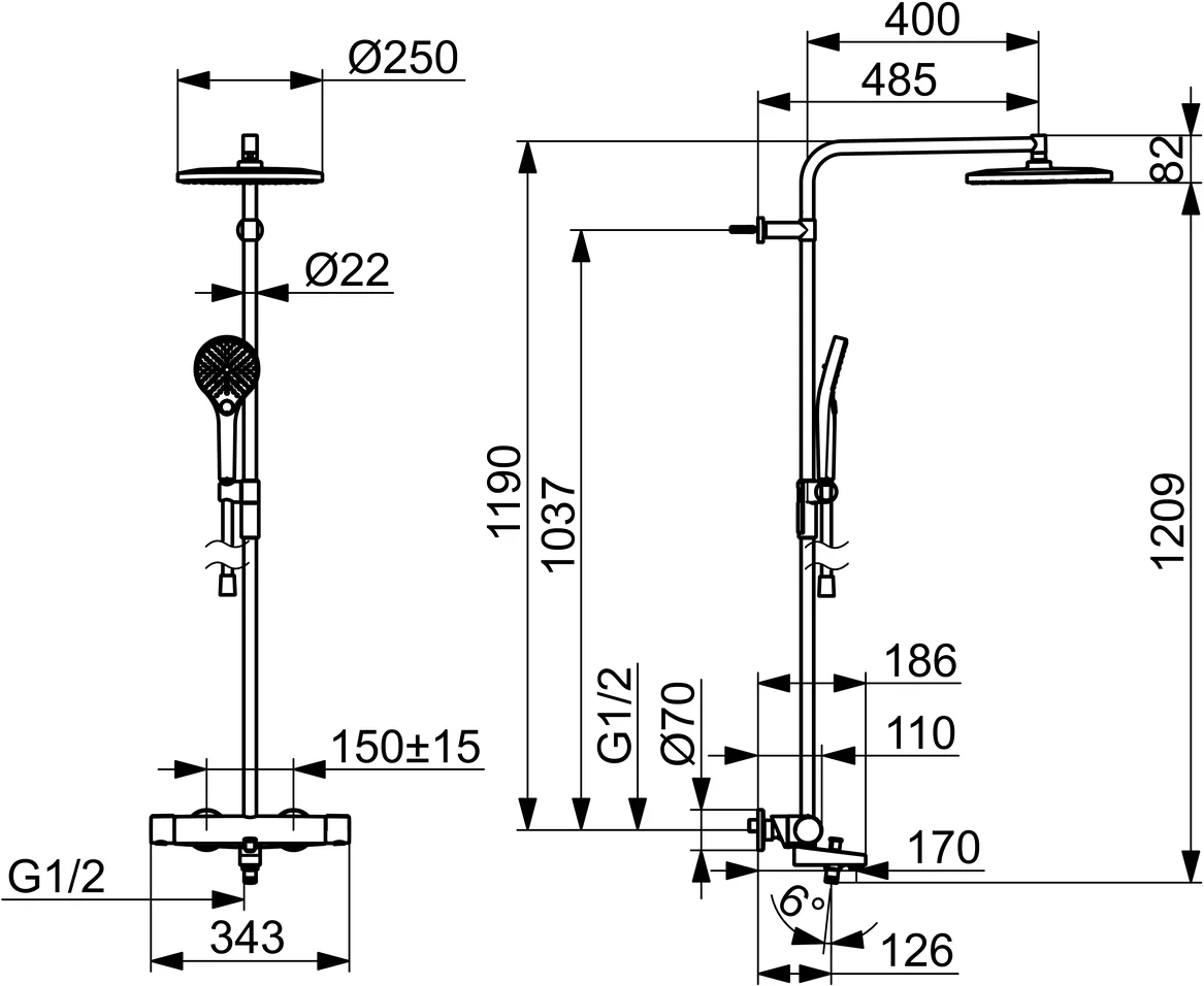 HansaVIVA Regenbrause-Duscharmatur HansaVIVA 6516 Chrom