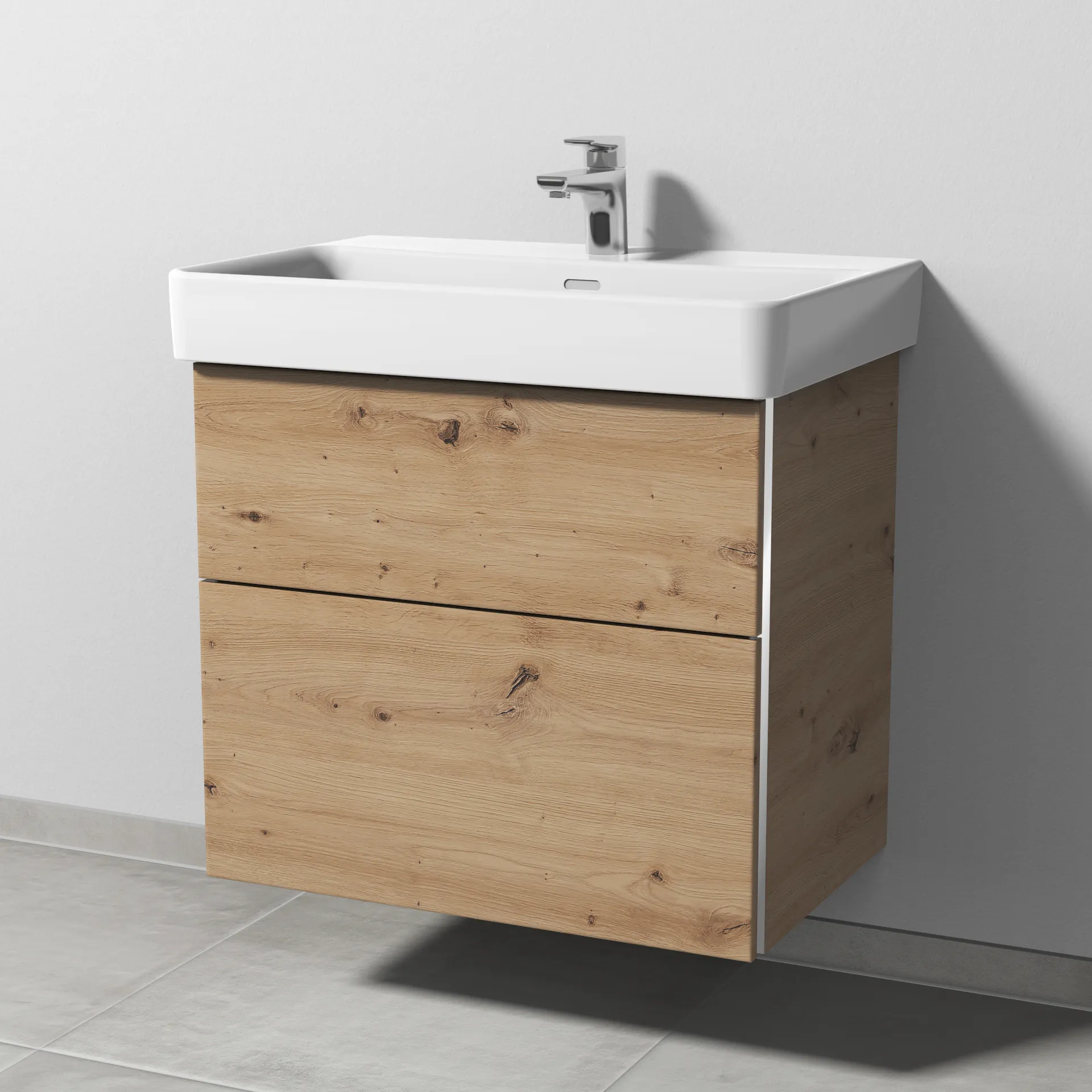 Sanipa Waschtischunterschrank „3way“ passend zu Keramik-Waschtische Pro S von Laufen 650 × 593 × 437 mm in Eiche Natural-Touch, Becken mittig