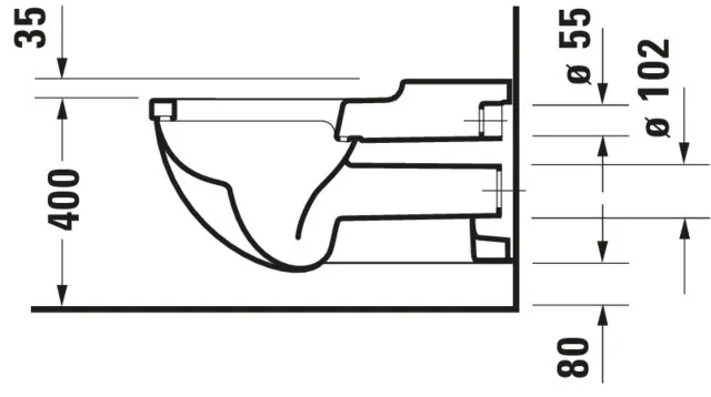 Wand-Tiefspül-WC „Starck 3“ 37 × 35,5 × 70 cm, Befestigung sichtbar, mit Spülrand