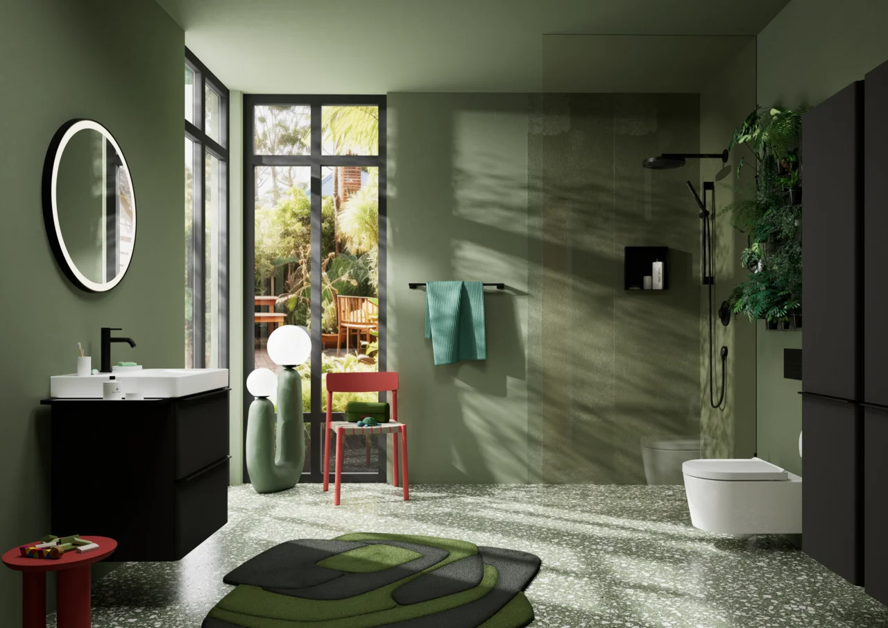 Hansgrohe Xarita Lite S Spiegel mit runder LED-Beleuchtung IR Sensor MSW, Mattschwarz, Maße: 700 x 700 x 30 mm