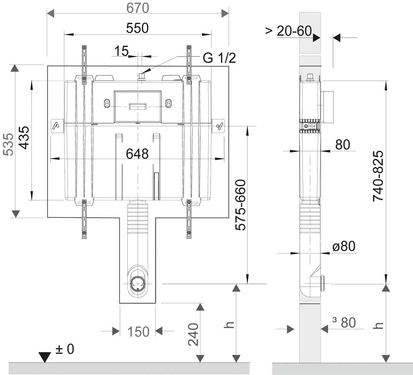 Unterputz-Spülkasten Compact ViConnect Installationssysteme 922482, 648 x 825 x 80 mm, für Nassbau