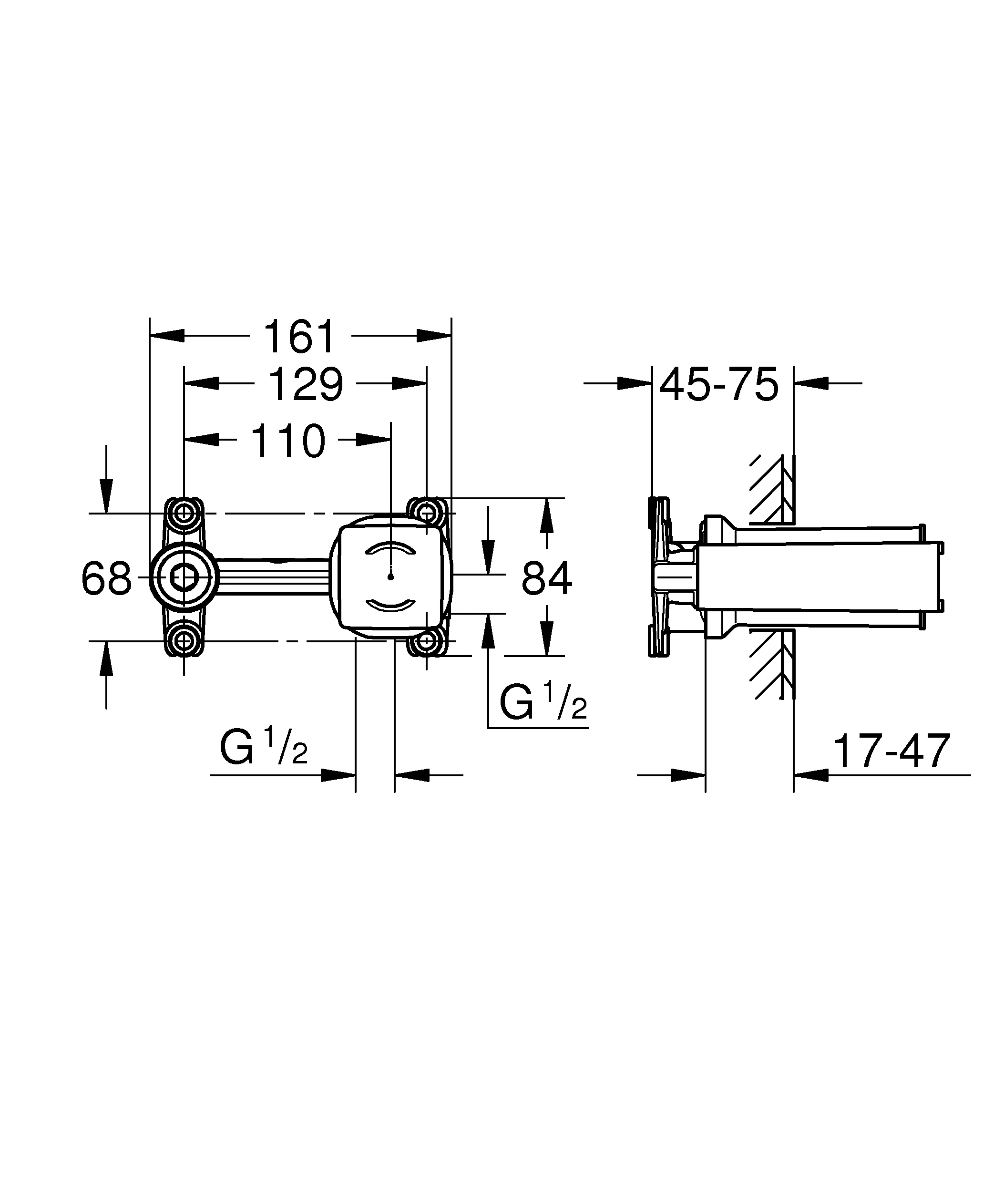Einhand Unterputz-Universal-Einbaukörper 23200_3, für 2-Loch-Waschtischbatterien, Einbautiefe 45 bis 75 mm Einhand Unterputz-Universal-Einbaukörper 23200_3, für 2-Loch-Waschtischbatterien, Einbautiefe 45 bis 75 mm