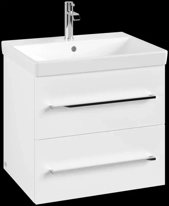 Villeroy & Boch Badmöbelset aus Waschbecken, Unterschrank, Spiegelschrank und Hochschrank in Brilliant White