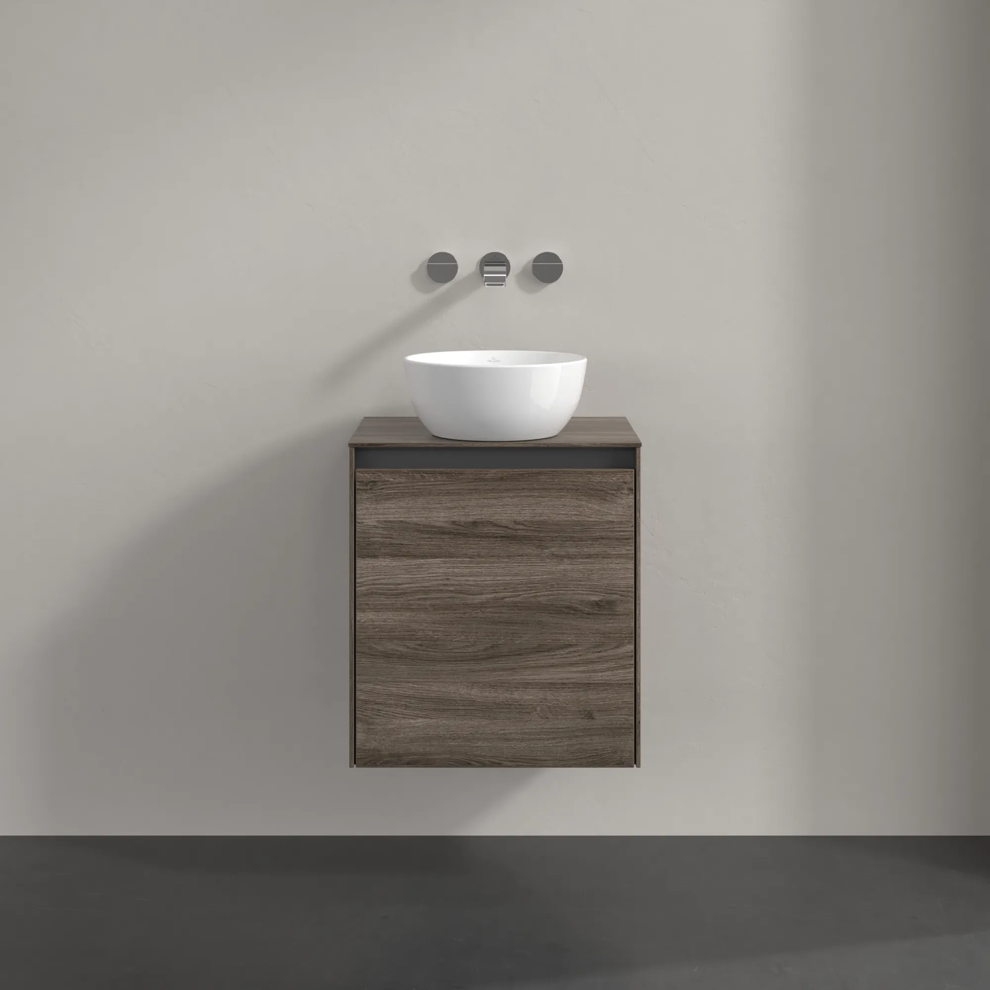 Villeroy & Boch Waschtischunterschrank „Collaro“ 500 × 548 × 380 mm Stone Oak, für Becken mittig, Anschlag rechts, mit Beleuchtung Villeroy & Boch Waschtischunterschrank „Collaro“ 500 × 548 × 380 mm Stone Oak, für Becken mittig, Anschlag rechts, mit Beleuchtung