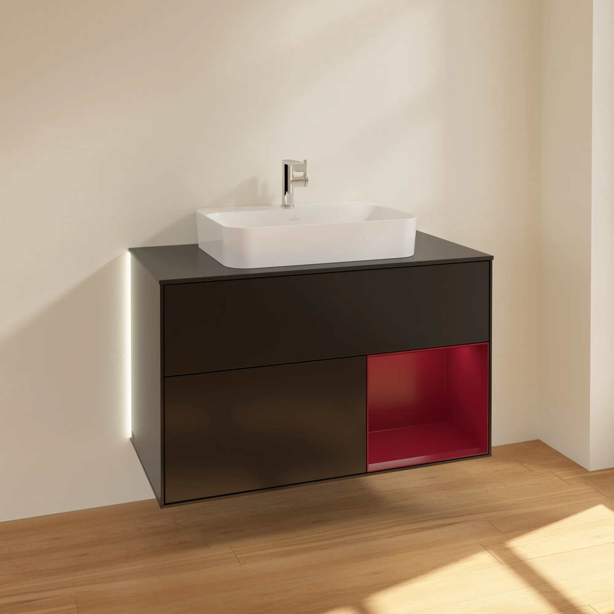 Villeroy & Boch Waschtischunterschrank „Finion“ für Schrankwaschtisch 1000 × 603 × 501 mm Black Matt Lacquer, für Becken mittig Villeroy & Boch Waschtischunterschrank „Finion“ für Schrankwaschtisch 1000 × 603 × 501 mm Black Matt Lacquer, für Becken mittig