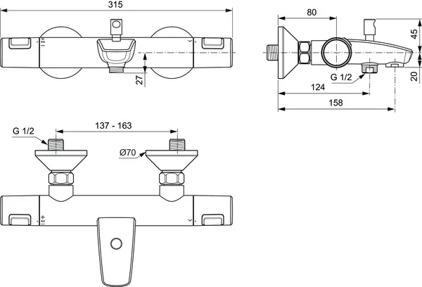 Ideal Standard Ceratherm T25 Badethermostat Aufputz Chrom Ideal Standard Ceratherm T25 Badethermostat Aufputz Chrom