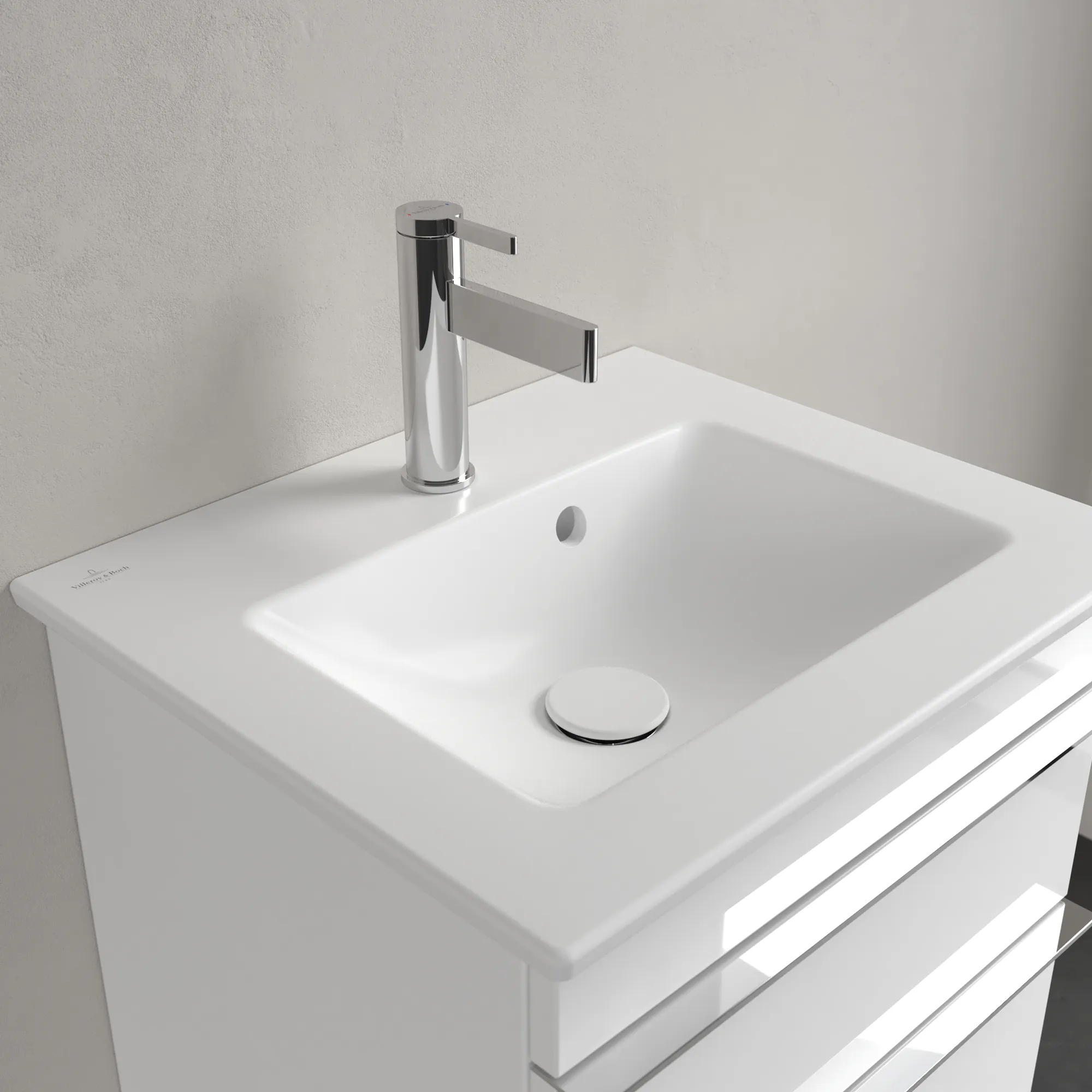 Villeroy & Boch Handwaschbecken „Venticello“ 500 × 420 × 150 mm, mit Hahnlochbohrung, Hahnlochposition mittig in Stone White Villeroy & Boch Handwaschbecken „Venticello“ 500 × 420 × 150 mm, mit Hahnlochbohrung, Hahnlochposition mittig in Stone White