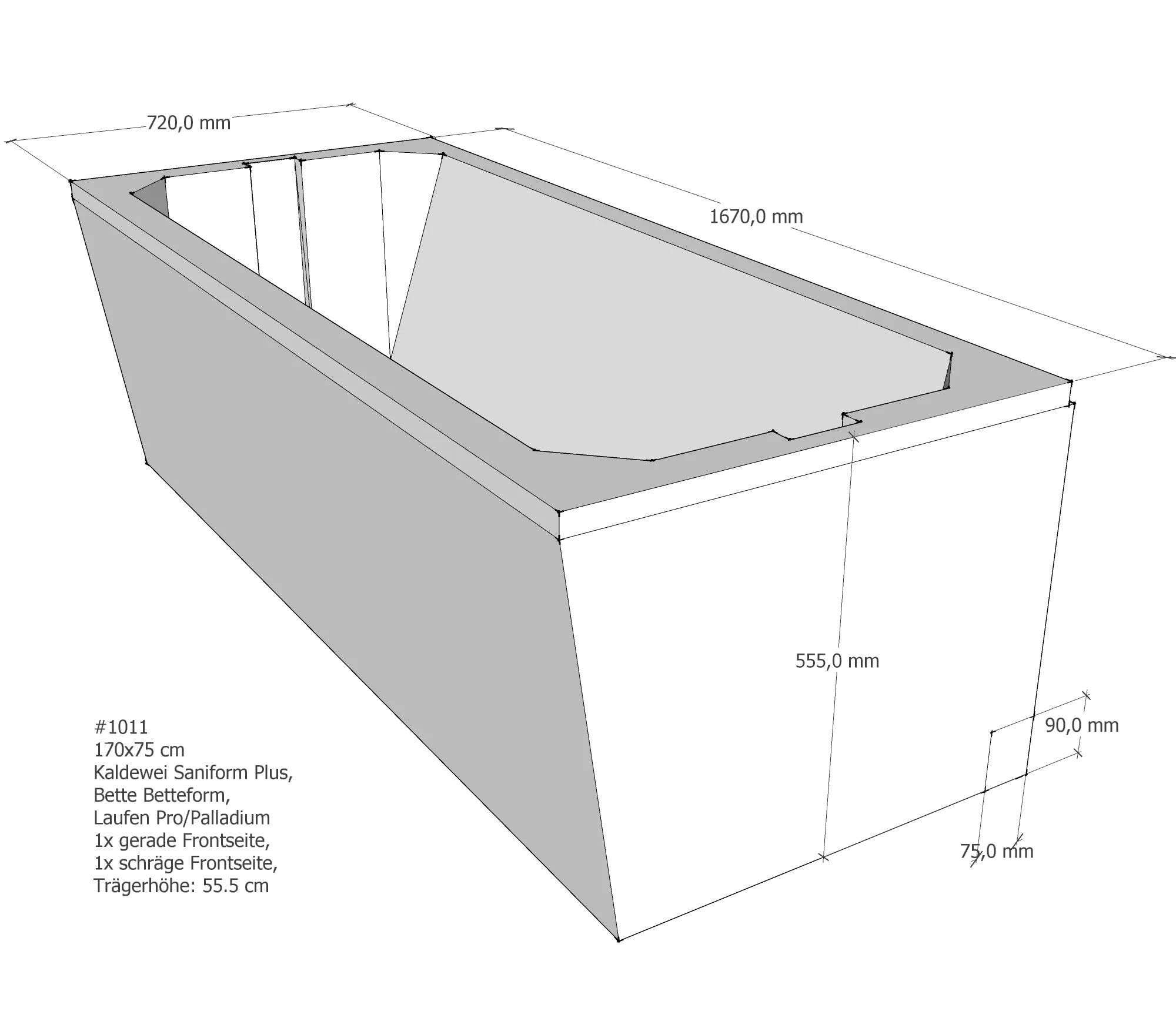Badewannenträger für Wannenträger Bette Betteform, Kaldewei Saniform Plus, Laufen Pro 170x75x cm 170 × 75 cm
