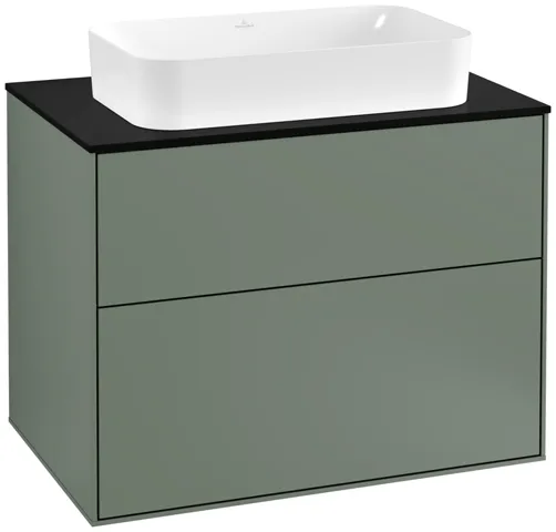 Villeroy & Boch Waschtischunterschrank „Finion“ für Schrankwaschtisch 800 × 603 × 501 mm Olive Matt Lacquer, mit Hahnlochbohrung, für Becken mittig
