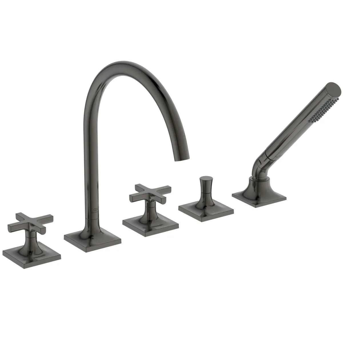5-Loch-Badearmatur Wannenrand Joy Neo mit Stick-Handbrause Kreuzgriffe Magnetic Grey 5-Loch-Badearmatur Wannenrand Joy Neo mit Stick-Handbrause Kreuzgriffe Magnetic Grey