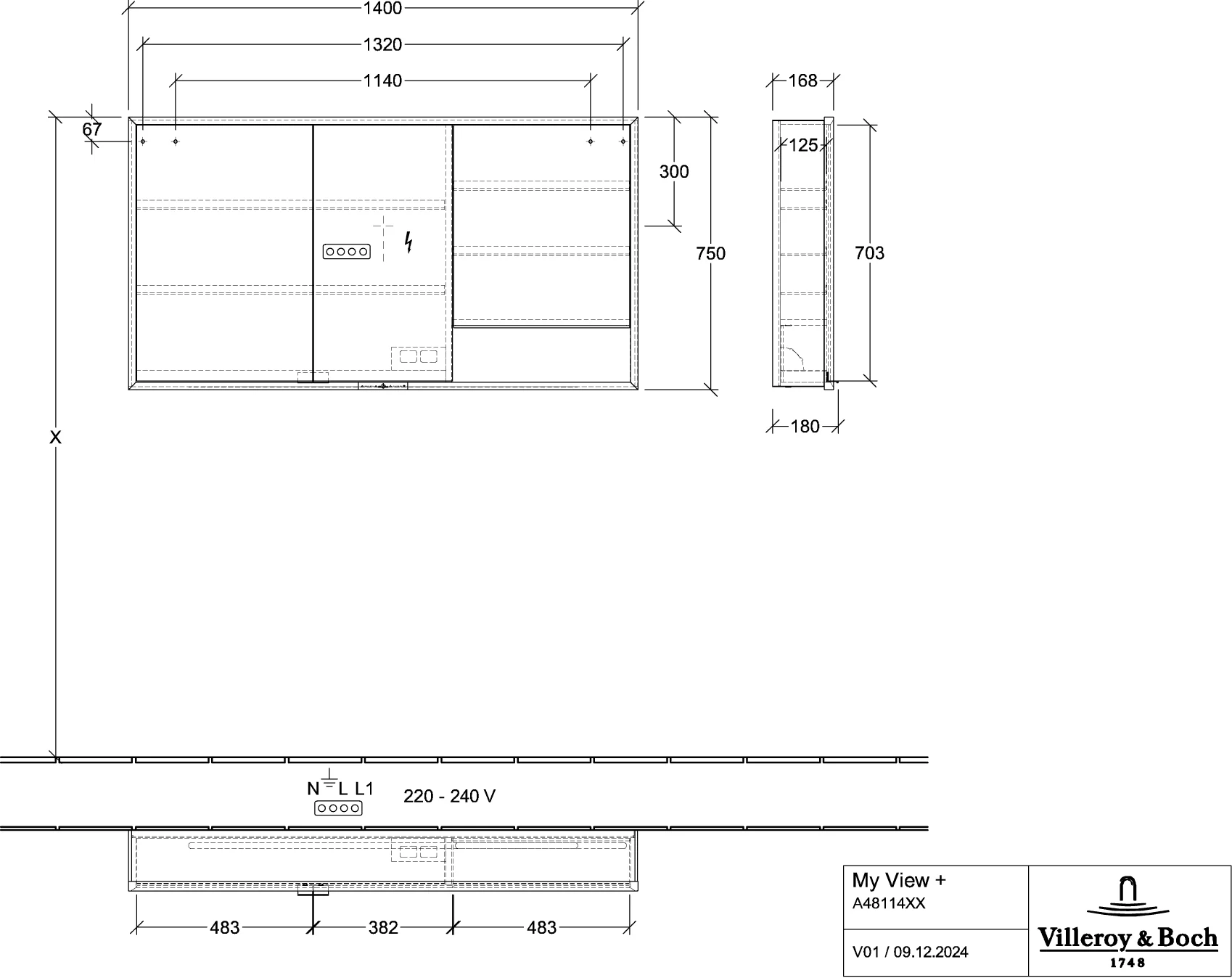 Villeroy & Boch Aufputz-Spiegelschrank My View+ A48114, 1400 x 750 x 168 mm, Pure White Villeroy & Boch Aufputz-Spiegelschrank My View+ A48114, 1400 x 750 x 168 mm, Pure White