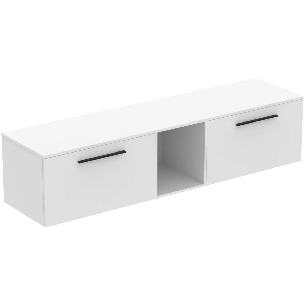 Ideal Standard i.life B 200cm Möbel-Set 2 Auszüge 1 offenes Fach (mittig) Griff Schwarz Weiß matt Ideal Standard i.life B 200cm Möbel-Set 2 Auszüge 1 offenes Fach (mittig) Griff Schwarz Weiß matt