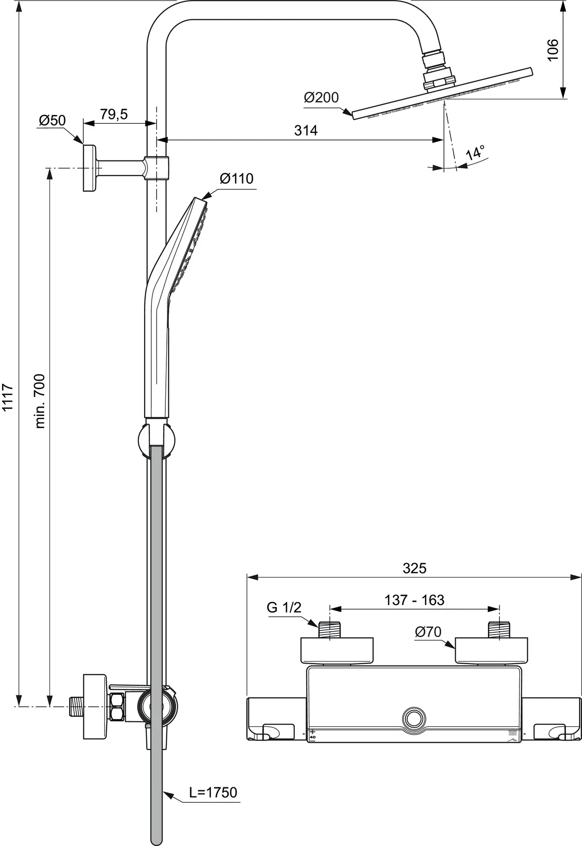 Ideal Standard Duschsystem „CerathermT50“