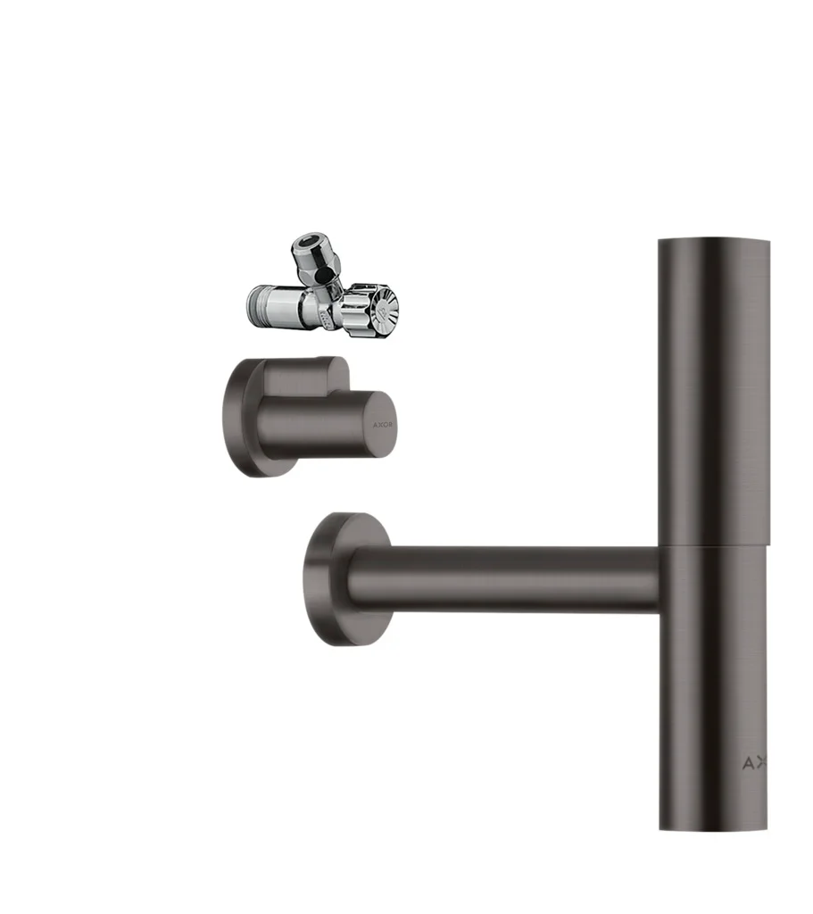 Hansgrohe AXOR Design Siphon Set Flowstar Brushed Black Chrome, 2 Eckventile, 2 Schuber, Verstellweg 65–165 mm, Wandabstand 330 mm, Stauwasserhöhe 75 mm, Anschluss G 11/4
