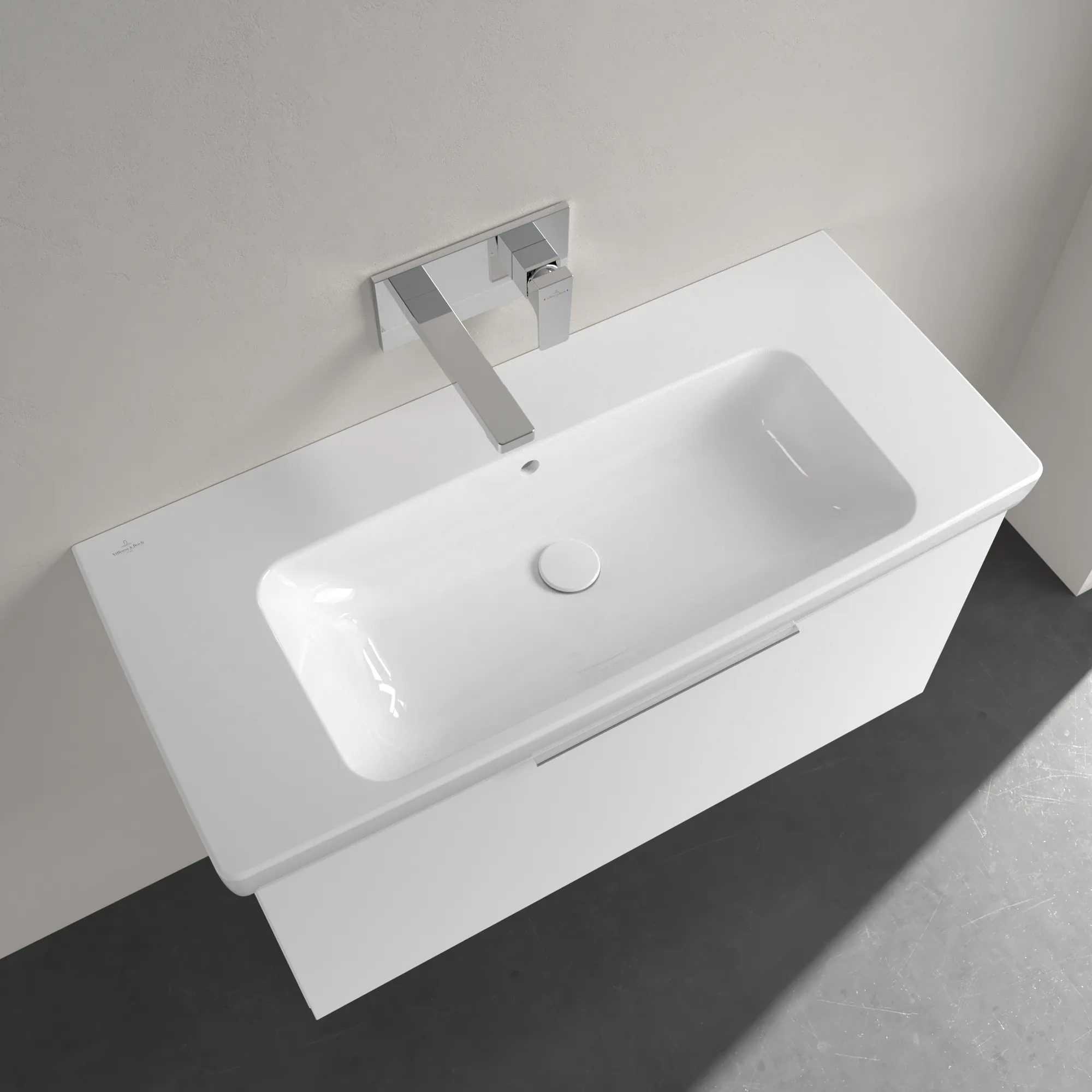 Villeroy & Boch Waschbecken „Architectura“ 1000 × 460 × 165 mm, ohne Hahnlochbohrung, für Becken mittig in Weiß Alpin Villeroy & Boch Waschbecken „Architectura“ 1000 × 460 × 165 mm, ohne Hahnlochbohrung, für Becken mittig in Weiß Alpin