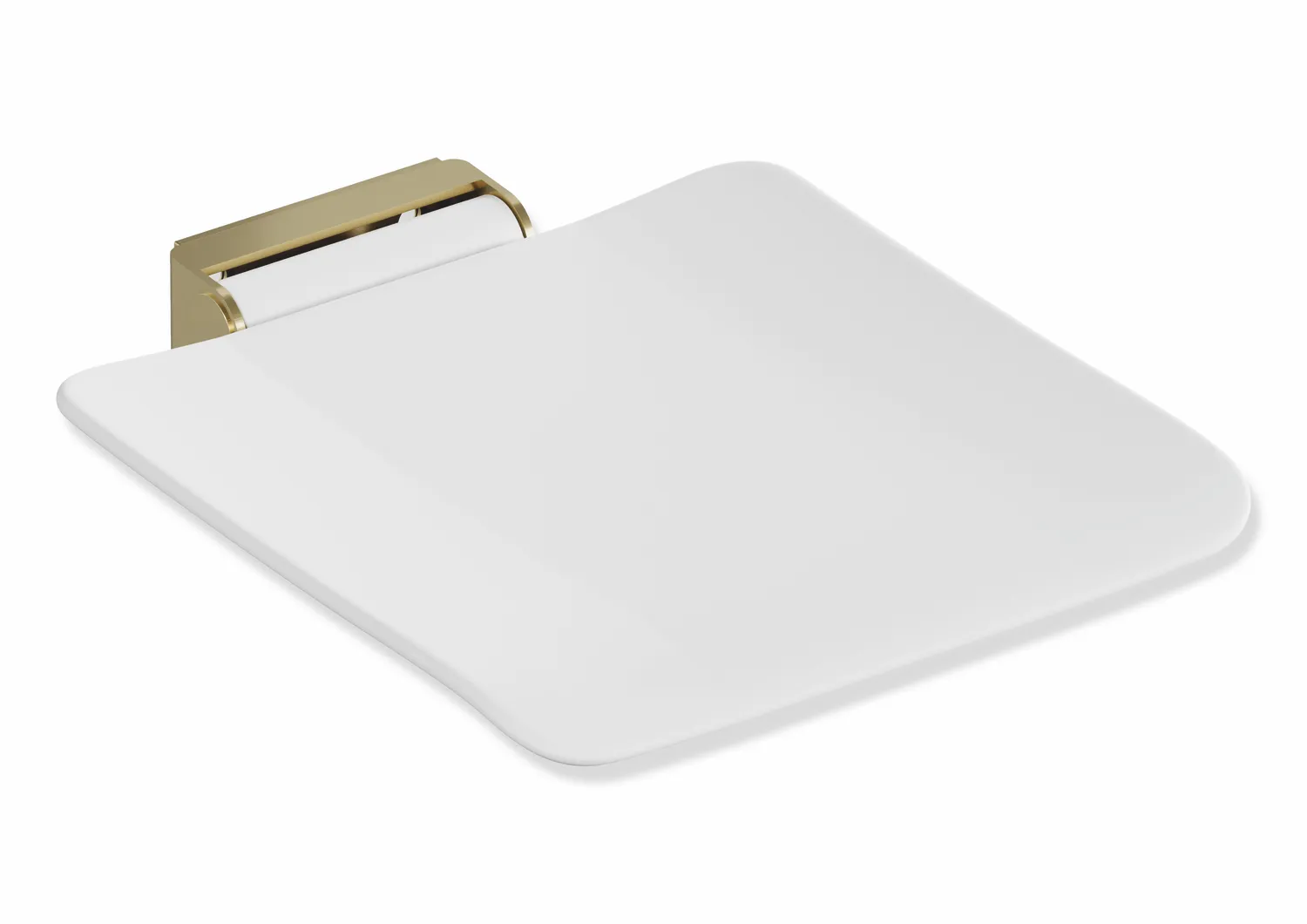 Mobiler Klappsitz des Systems 900, Konsole Edelstahl, PVD, Sitzfläche Kunststoff, weiß, Sitzfläche 450 mm breit, 450 mm tief, zum Nachrüsten auf