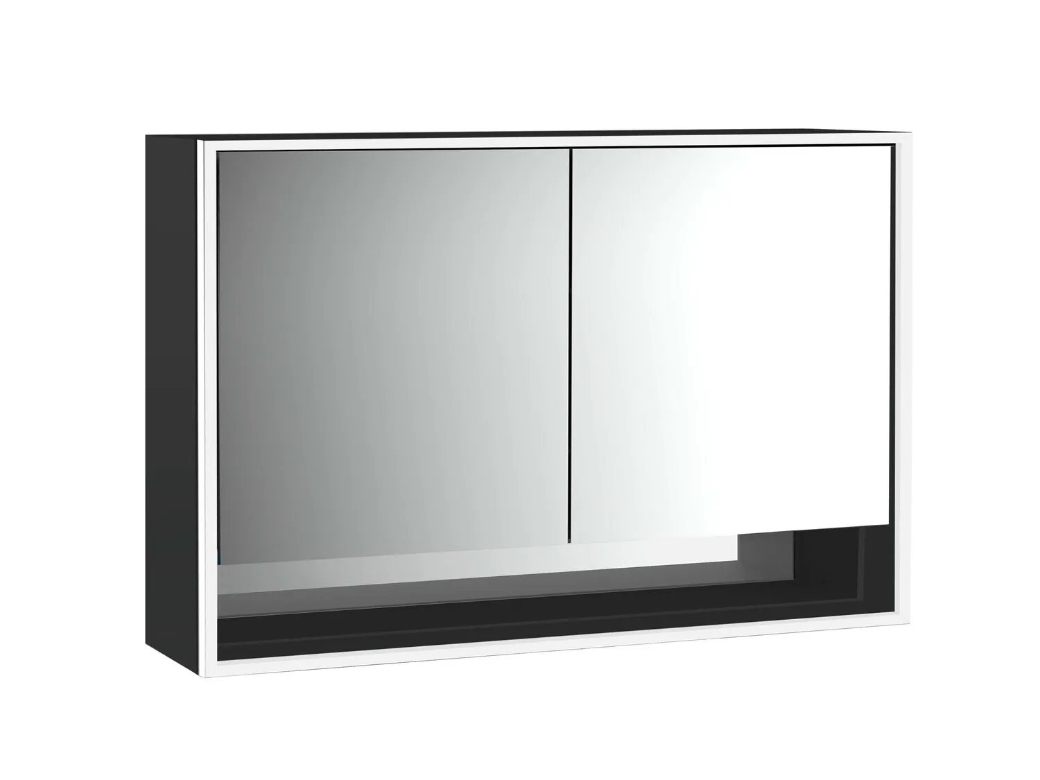 LED-Lichtspiegelschrank Loft mit Unterfach Aufputz, 1200 mm, 2-türig schwarz LED-Lichtspiegelschrank Loft mit Unterfach Aufputz, 1200 mm, 2-türig schwarz