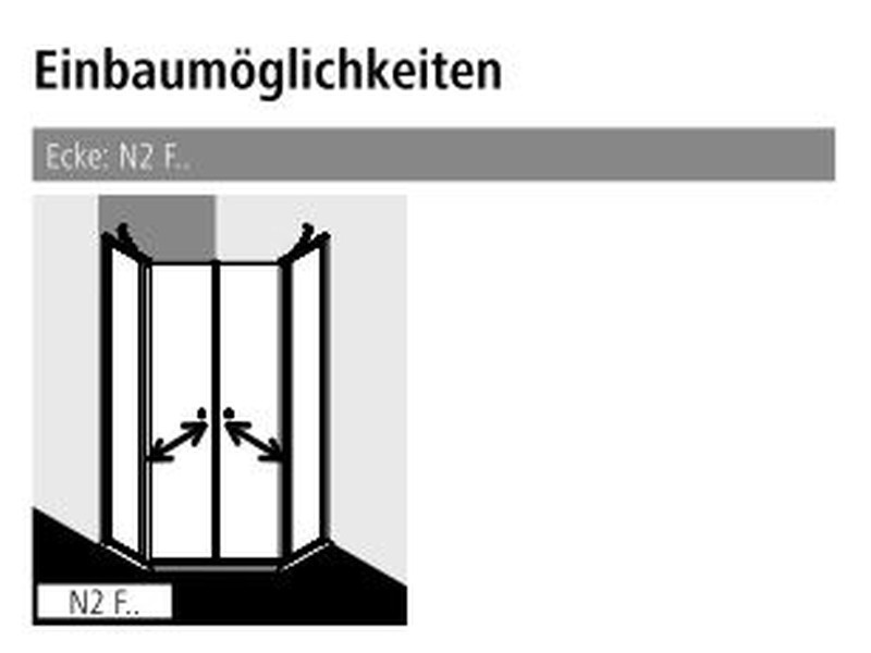 Kermi Duschdesign Fünfeck-Duschkabine mit Pendeltüren mit Festfeldern „NOVA 2000“ Profile Silber Mattglanz, BV: 875 - 900 mm WE: 885 - 910 mm H: 1850 mm