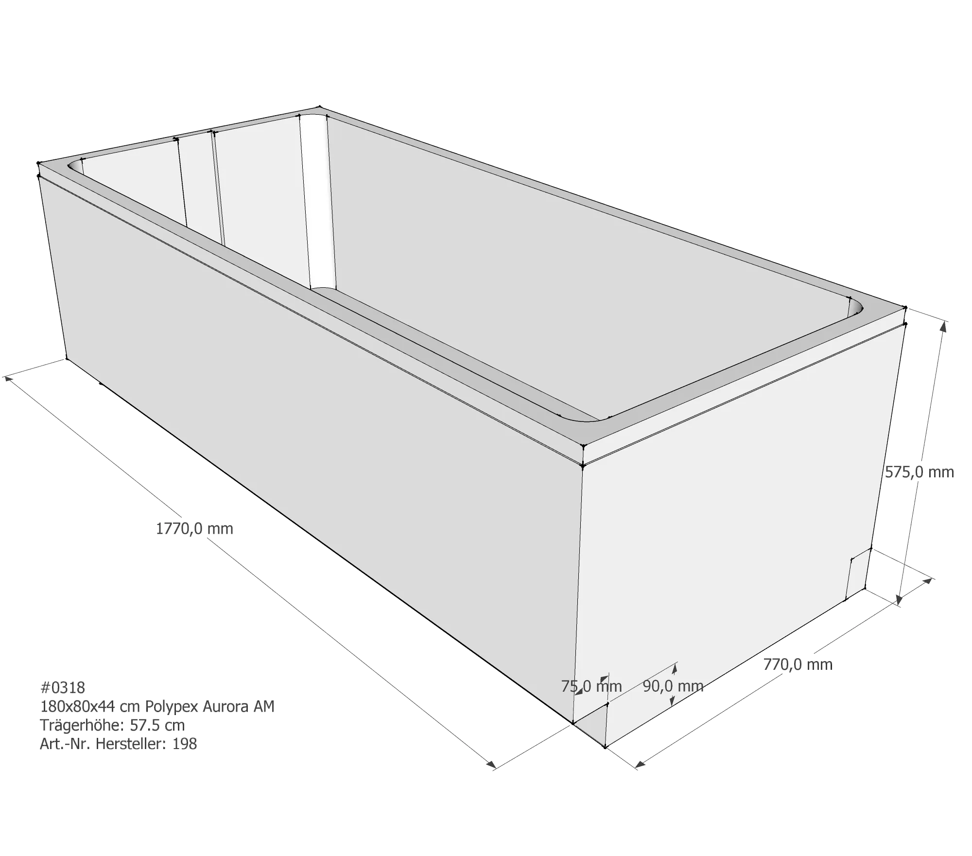 Badewannenträger passend für Polypex Aurora 180 × 80 × 44 cm Badewannenträger passend für Polypex Aurora 180 × 80 × 44 cm