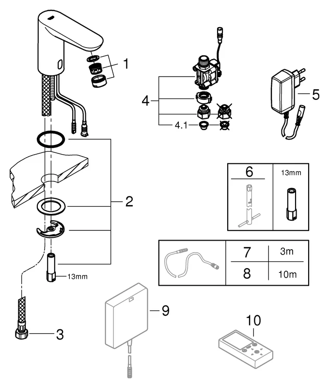 Infrarot-Elektronik für Waschtisch Euroeco CE 36269, DN 15, ohne Mischung, mit Steckertrafo 100-230 V AC, 50-60 Hz, 6 V DC, chrom