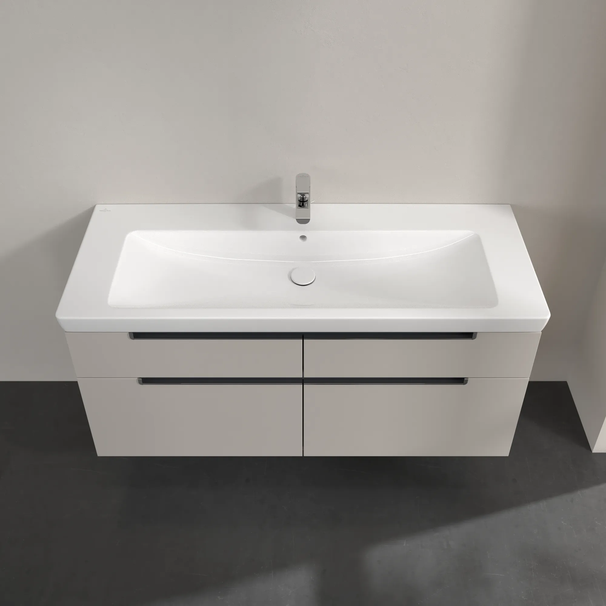 Villeroy & Boch Waschtischunterschrank „Subway 2.0“ 128,7 × 59 × 44,9 × 44,9 cm Soft Grey, mittig, ohne Beleuchtung