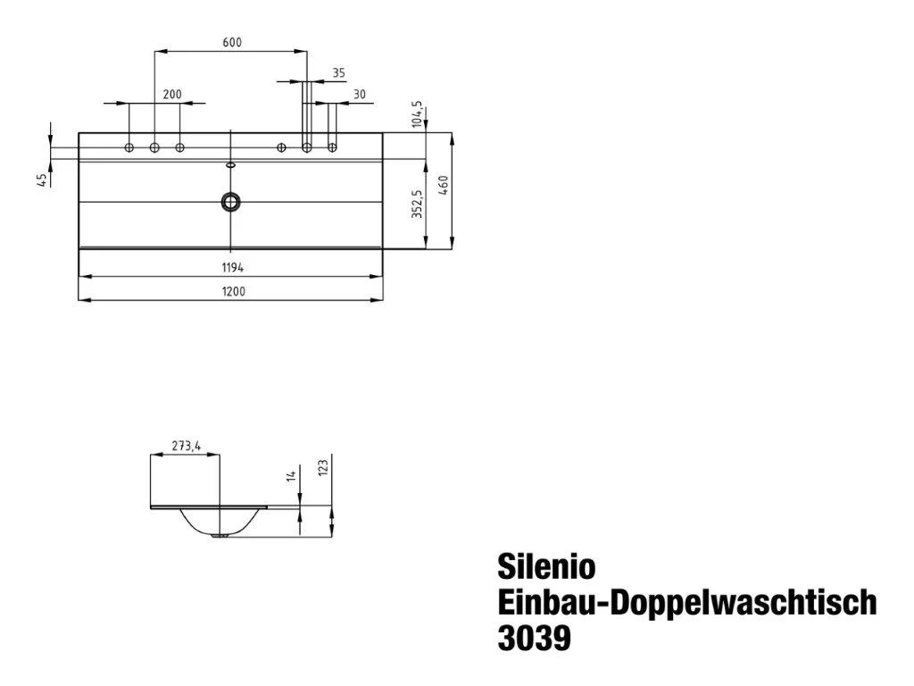 Kaldewei SILENIO Einbau-Doppelwaschtisch, 1200x460 mm, warm grey 60, Perl-Effekt, Antidröhnen, 2x 1HL, mit Überlauf, chrom