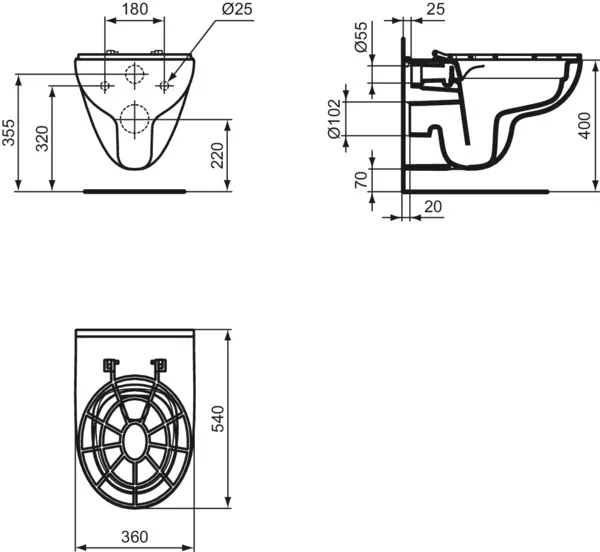 Fäkalienausguß mit Wandtiefspül-WC i.life A Randlos 360x540x330mm SmartGuard+ Weiß mit WC-Klapprost Grau Fäkalienausguß mit Wandtiefspül-WC i.life A Randlos 360x540x330mm SmartGuard+ Weiß mit WC-Klapprost Grau