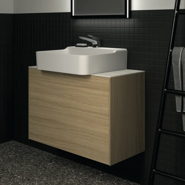Waschtischplatte Conca, aus Keramik, 802x373x6mm, Marmor Noir Desir