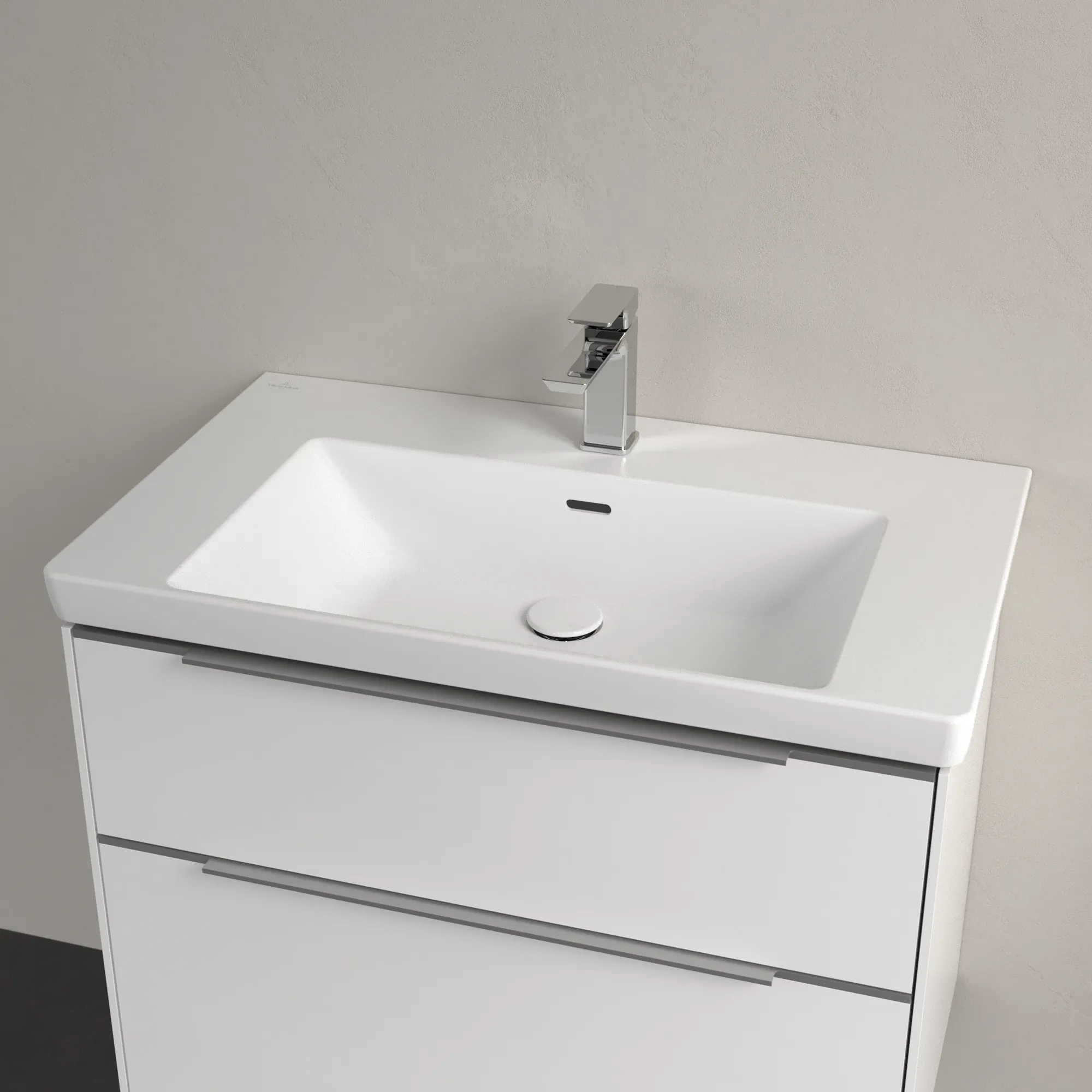 Villeroy & Boch Wandwaschtisch aus TitanCeram „Subway 3.0“ 800 × 470 × 165 mm, ohne Hahnlochbohrung, Hahnlochposition mittig in Stone White