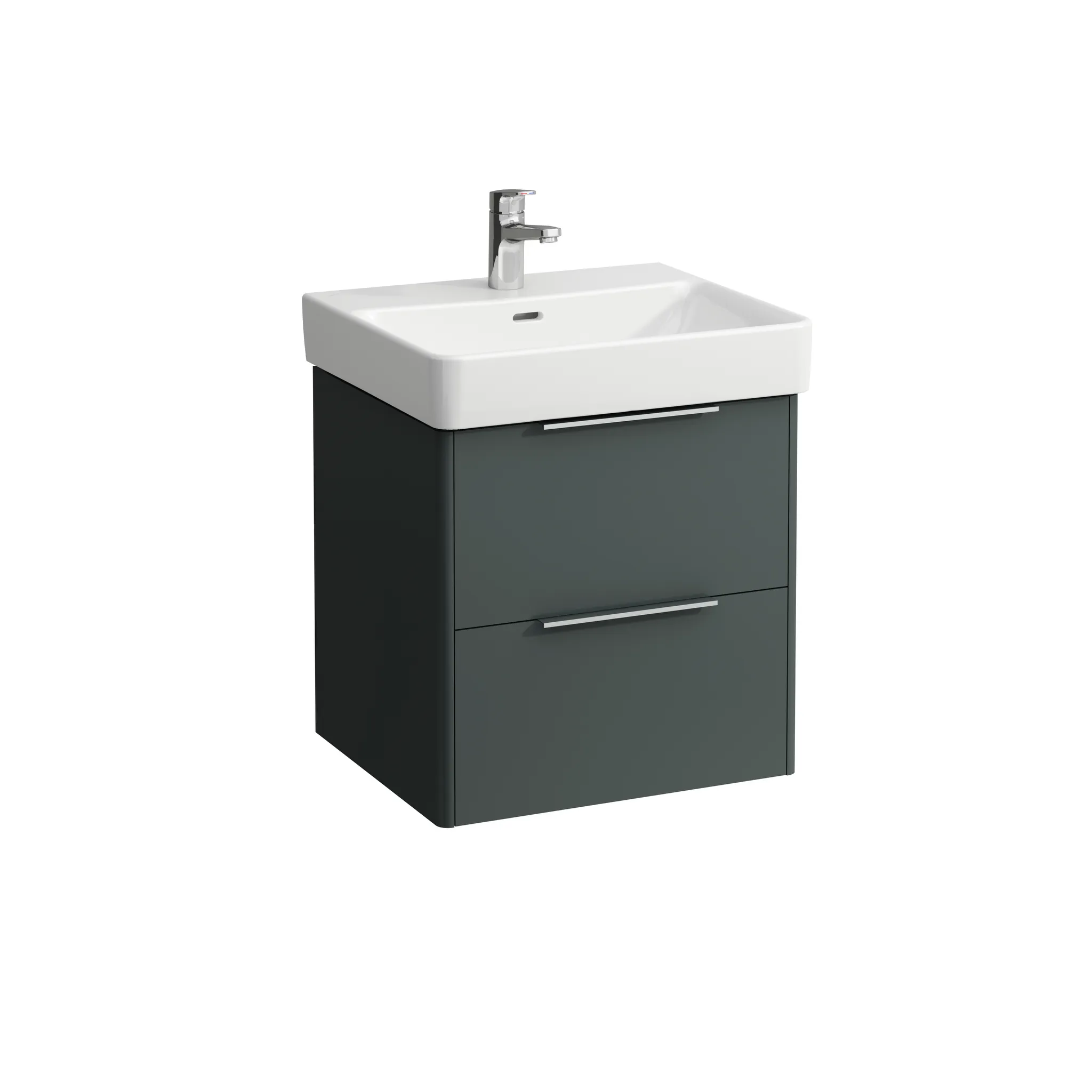 Waschtischunterbau BASE für PRO S 438x520x515 2 Schubladen mit Griff aluminium eloxiert für Waschtisch H810962 weiß matt