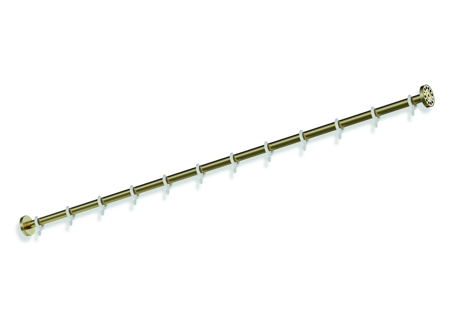 HEWI System 900 Vorhangstange, Edelstahl, PVD beschichtet, Länge 1524 mm, 12 Vorhangringe aus weißem POM HEWI System 900 Vorhangstange, Edelstahl, PVD beschichtet, Länge 1524 mm, 12 Vorhangringe aus weißem POM