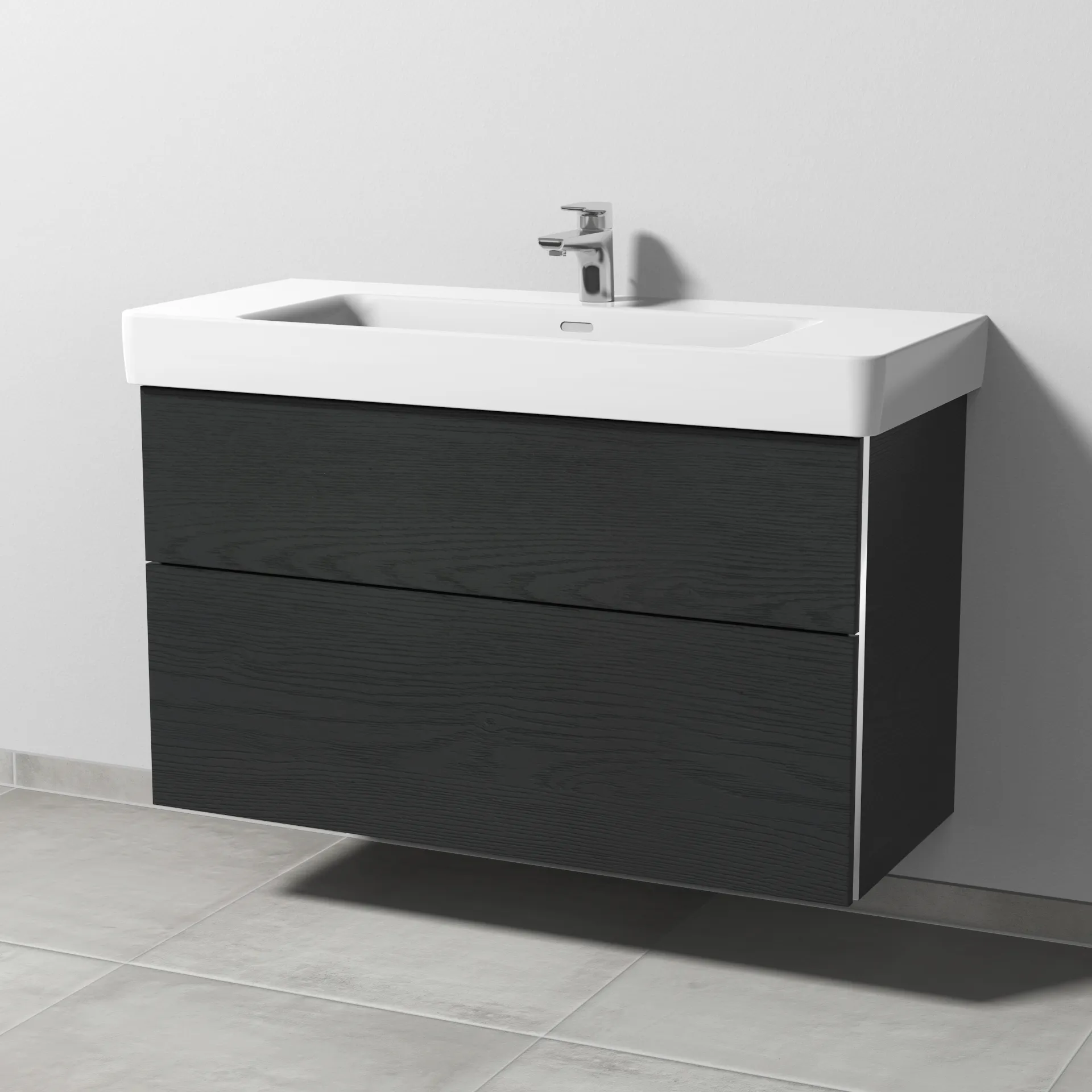 Sanipa Waschtischunterschrank „3way“ passend zu Keramik-Waschtische Pro S von Laufen 1000 × 593 × 437 mm in Black Oak, Becken mittig