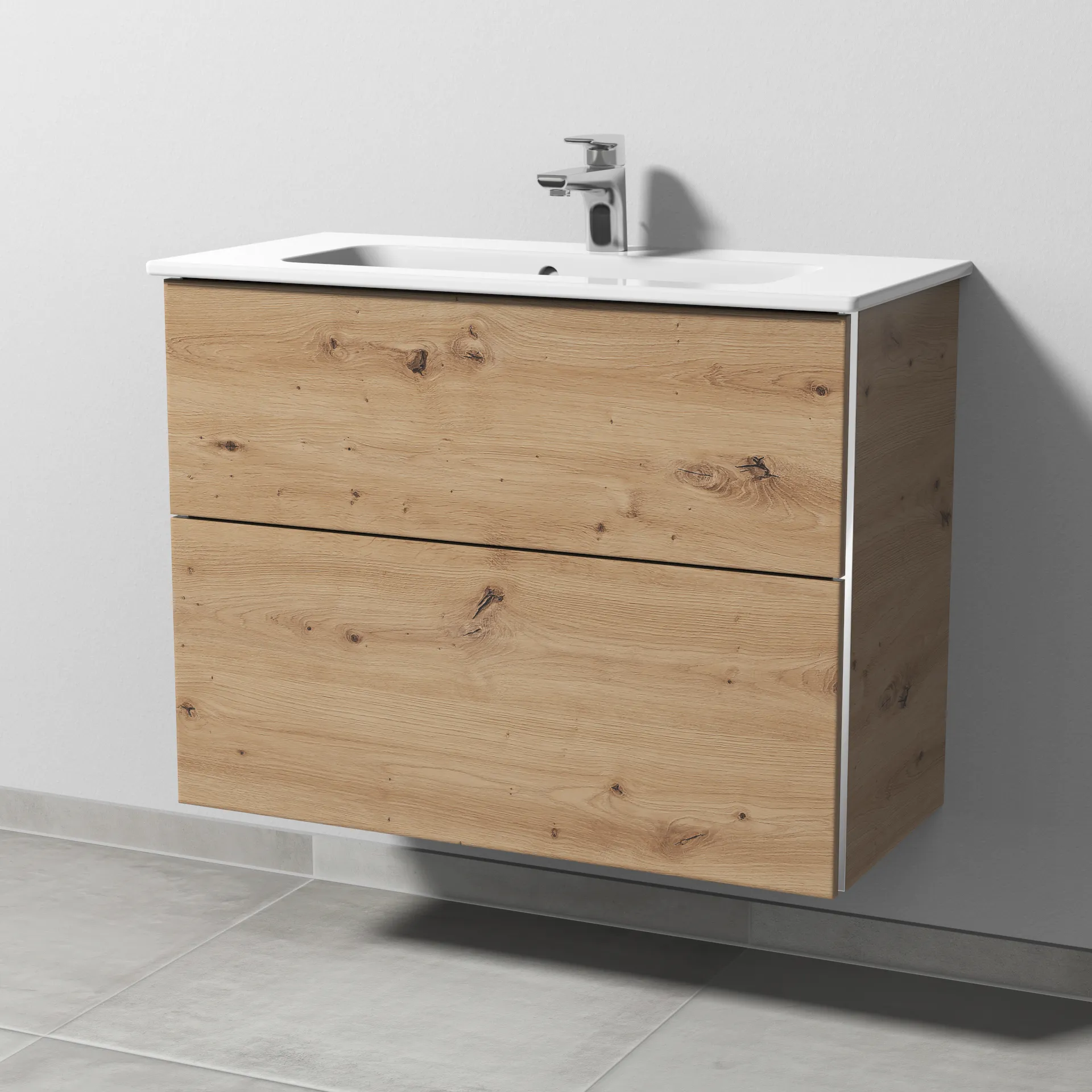 Sanipa Waschtischunterschrank „3way“ passend zu Keramik-Waschtische ME by Starck von Duravit 800 × 613 × 382 mm in Eiche Natural-Touch