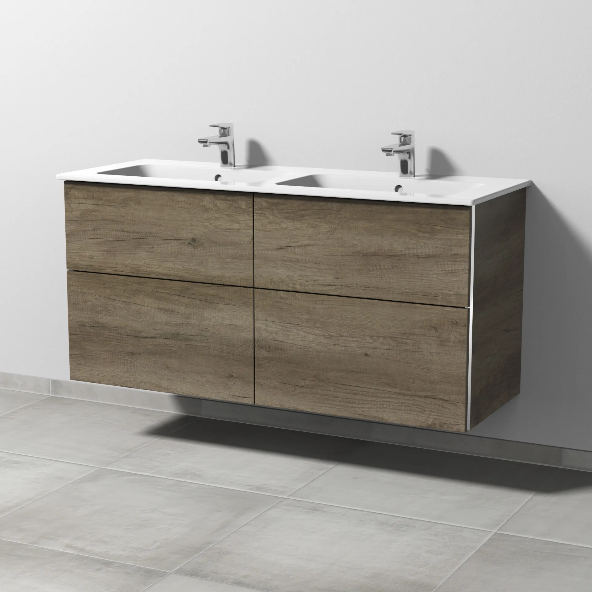 Sanipa Waschtischunterschrank „3way“ passend zu Keramik-Waschtische ME by Starck von Duravit 1270 × 613 × 467 mm in Eiche Nebraska, mit