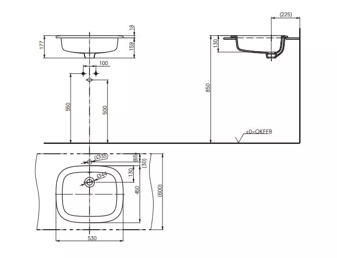 Toto Einbauwaschtisch „NC“ 530 × 450 × 177 mm