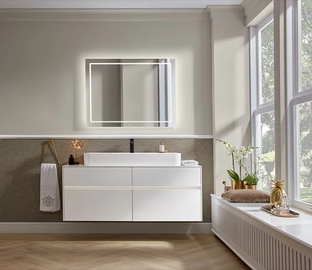 Villeroy & Boch Wandwaschtisch aus TitanCeram geschliffen „Finion“ 1000 × 470 × 165 mm, mit Hahnlochbohrung, Hahnlochposition mittig in Weiß Alpin, mit CeramicPlus Villeroy & Boch Wandwaschtisch aus TitanCeram geschliffen „Finion“ 1000 × 470 × 165 mm, mit Hahnlochbohrung, Hahnlochposition mittig in Weiß Alpin, mit CeramicPlus