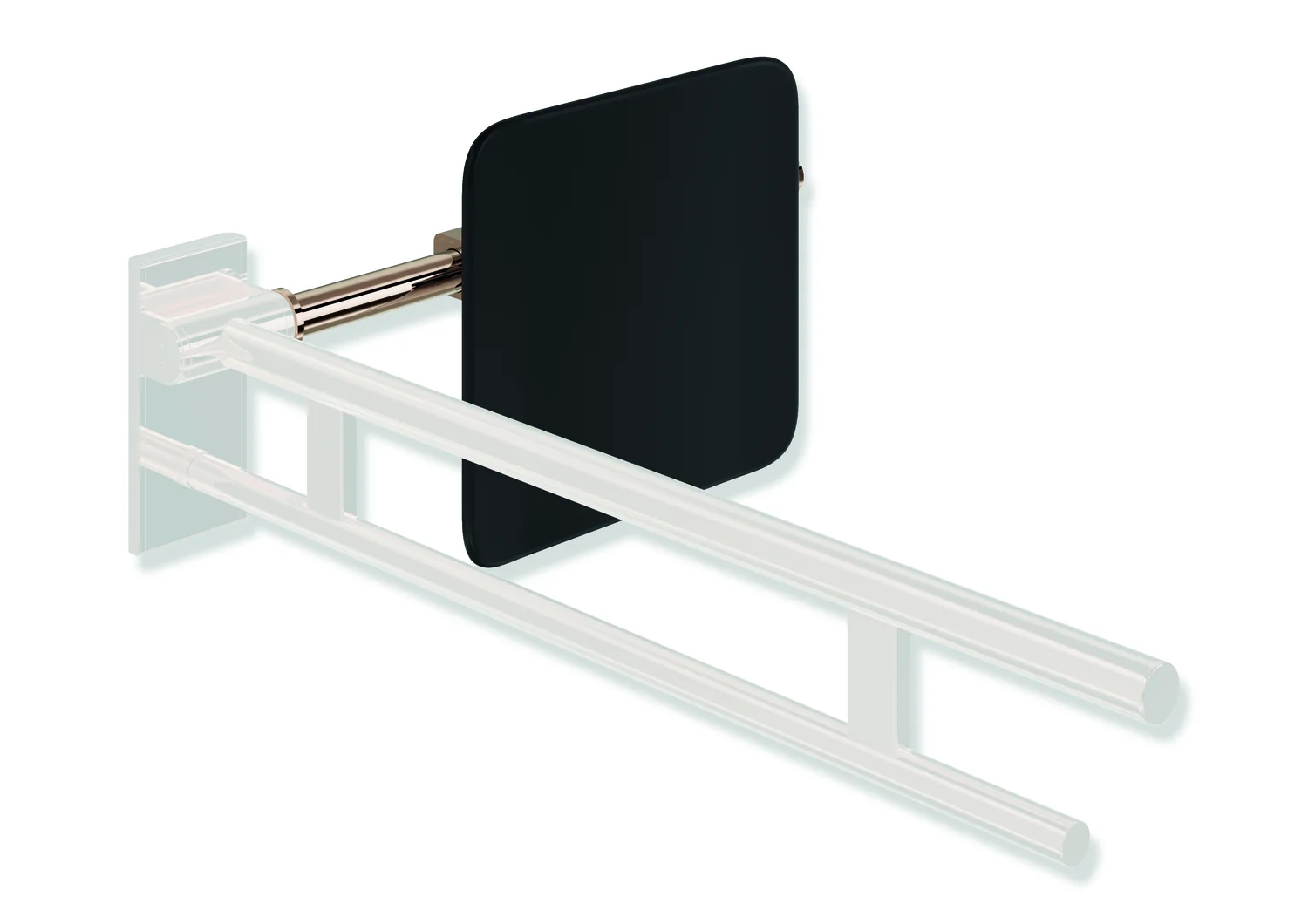 HEWI Rückensstütze System 900, PVD beschichtet, Kupfer glänzend, Achsmaß verstellbar 564-664 mm, Tiefe 150 mm, einseitig Wandmontage mit Rosetten (