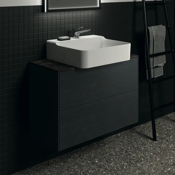 Waschtischplatte Conca, aus Keramik, 802x373x6mm, Marmor Noir Desir