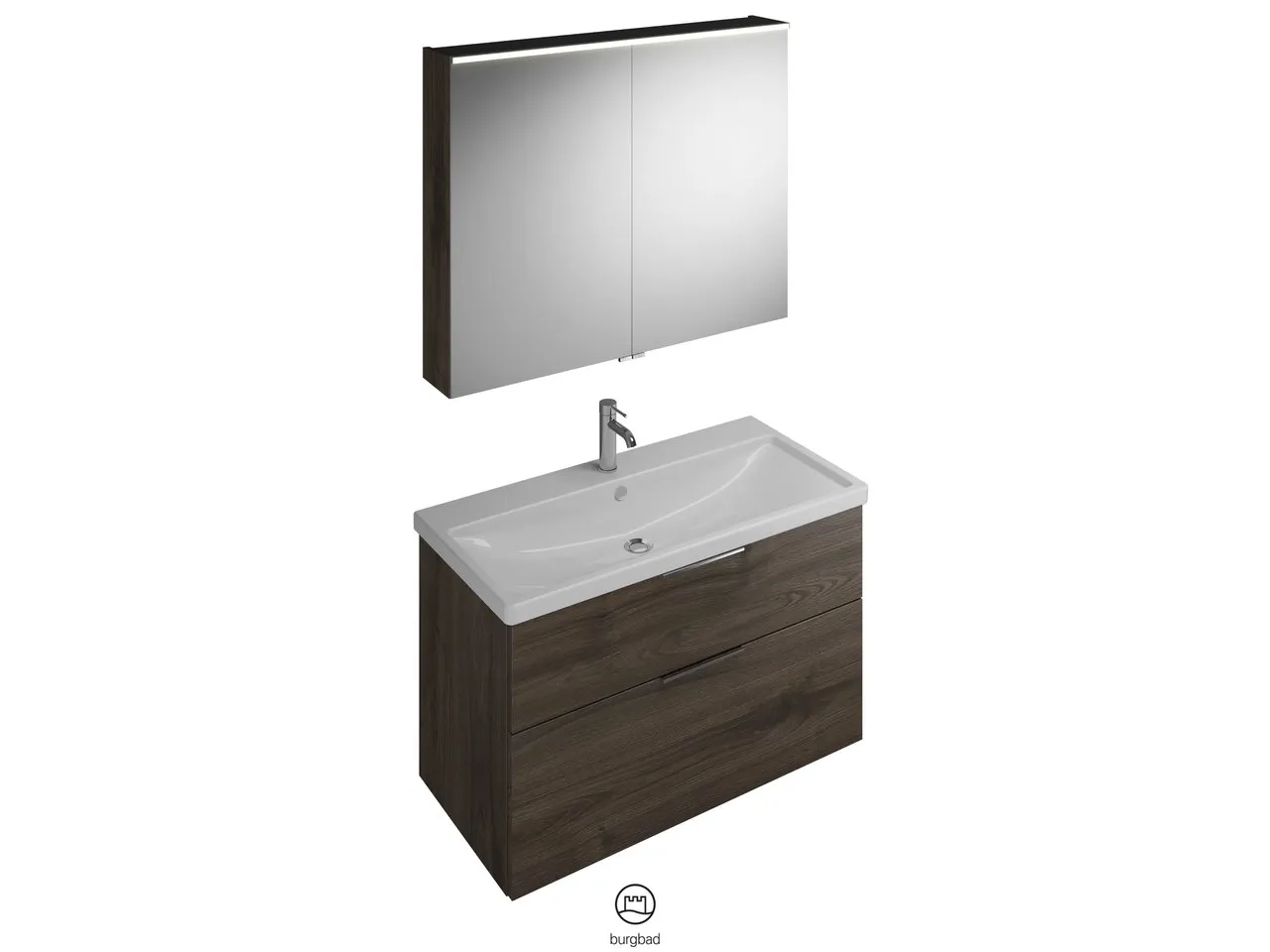 burgbad Badmöbelset Keramik-Waschtisch inkl. Waschtischunterschrank und Spiegelschrank „Eqio“ 103 cm Griffleiste, Schwarz Matt, in Weiß Hochglanz burgbad Badmöbelset Keramik-Waschtisch inkl. Waschtischunterschrank und Spiegelschrank „Eqio“ 103 cm Griffleiste, Schwarz Matt, in Weiß Hochglanz