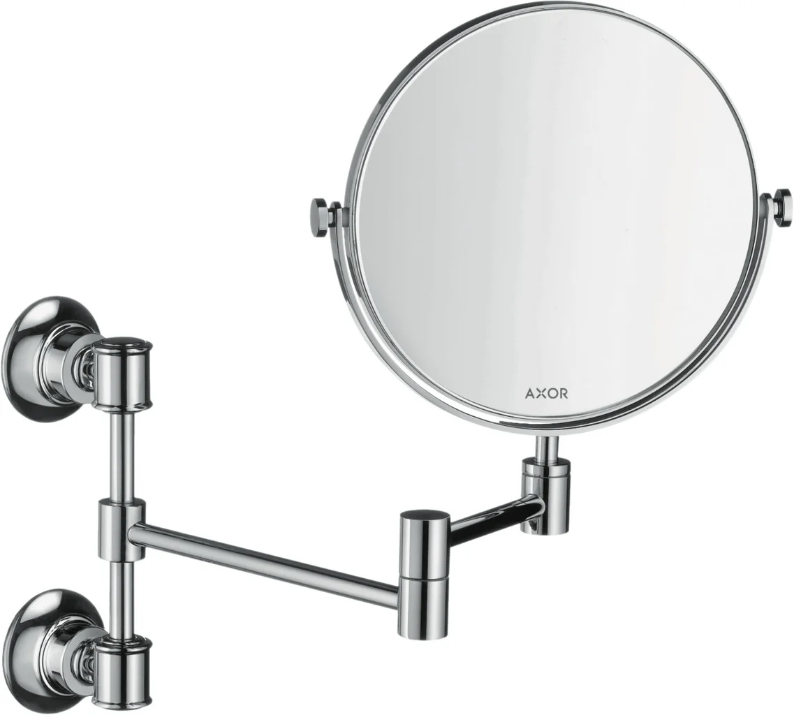 Hansgrohe AXOR Montreux Rasierspiegel aus Metall mit Spiegelglas, neigbar und schwenkbar, 1-fach Vergrößerung, Wandmontage