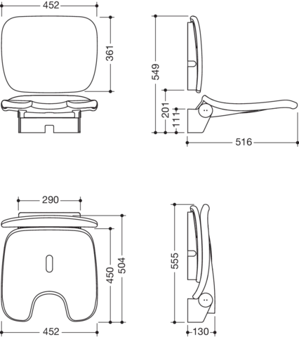 Klappsitz „Serie 802 LifeSystem“ in Signalweiß glänzend / Signalweiß matt