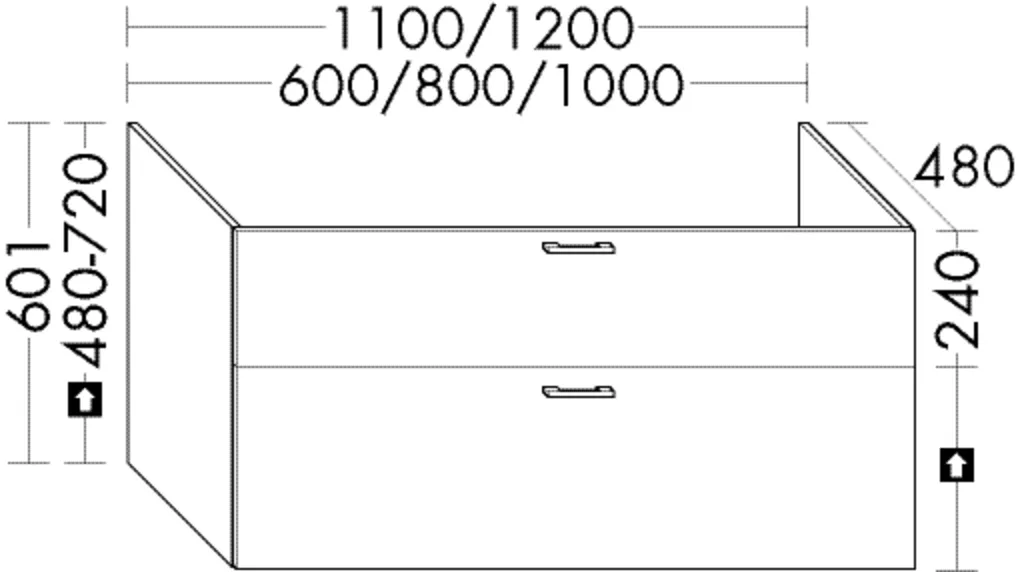 Waschtischunterschrank Sys30 von burgbad - 1100 mm breit, 480 mm tief, 601 mm hoch, mit 1 Schublade und 1 Auszug