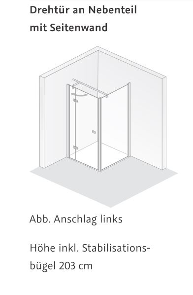 HSK teilgerahmte Duschtür Drehtür an Nebenteil für Seitenwand „Premium Softcube“ Glas Mattierung mittig (65 cm), H: 2000 mm HSK teilgerahmte Duschtür Drehtür an Nebenteil für Seitenwand „Premium Softcube“ Glas Mattierung mittig (65 cm), H: 2000 mm