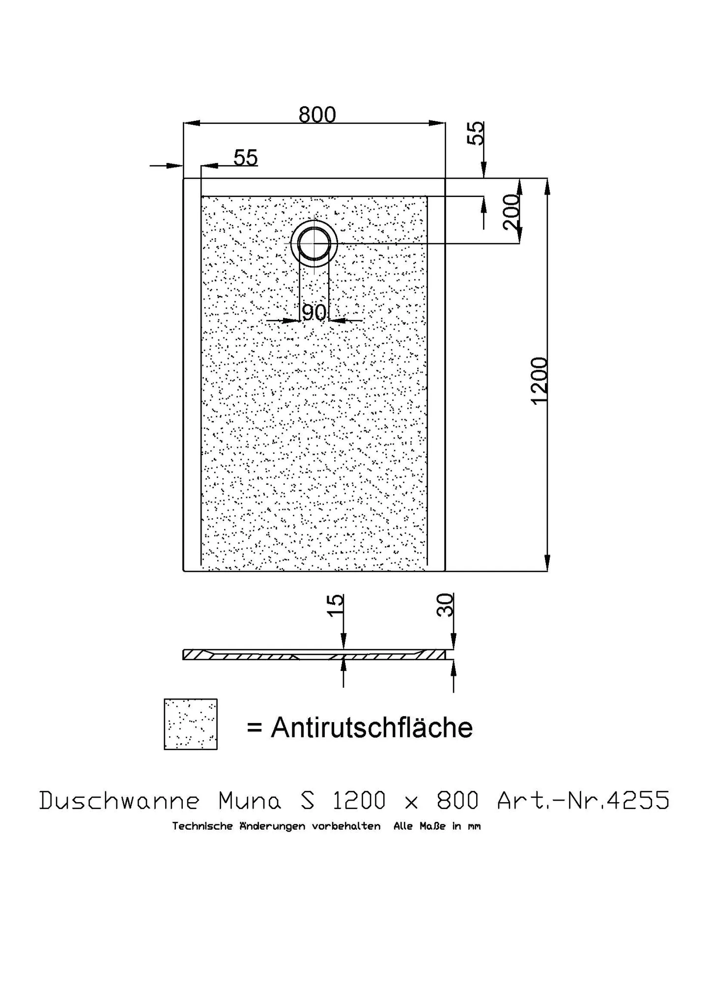 Duschwanne „Muna S“ Rechteck 120 × 80 cm in Weiß