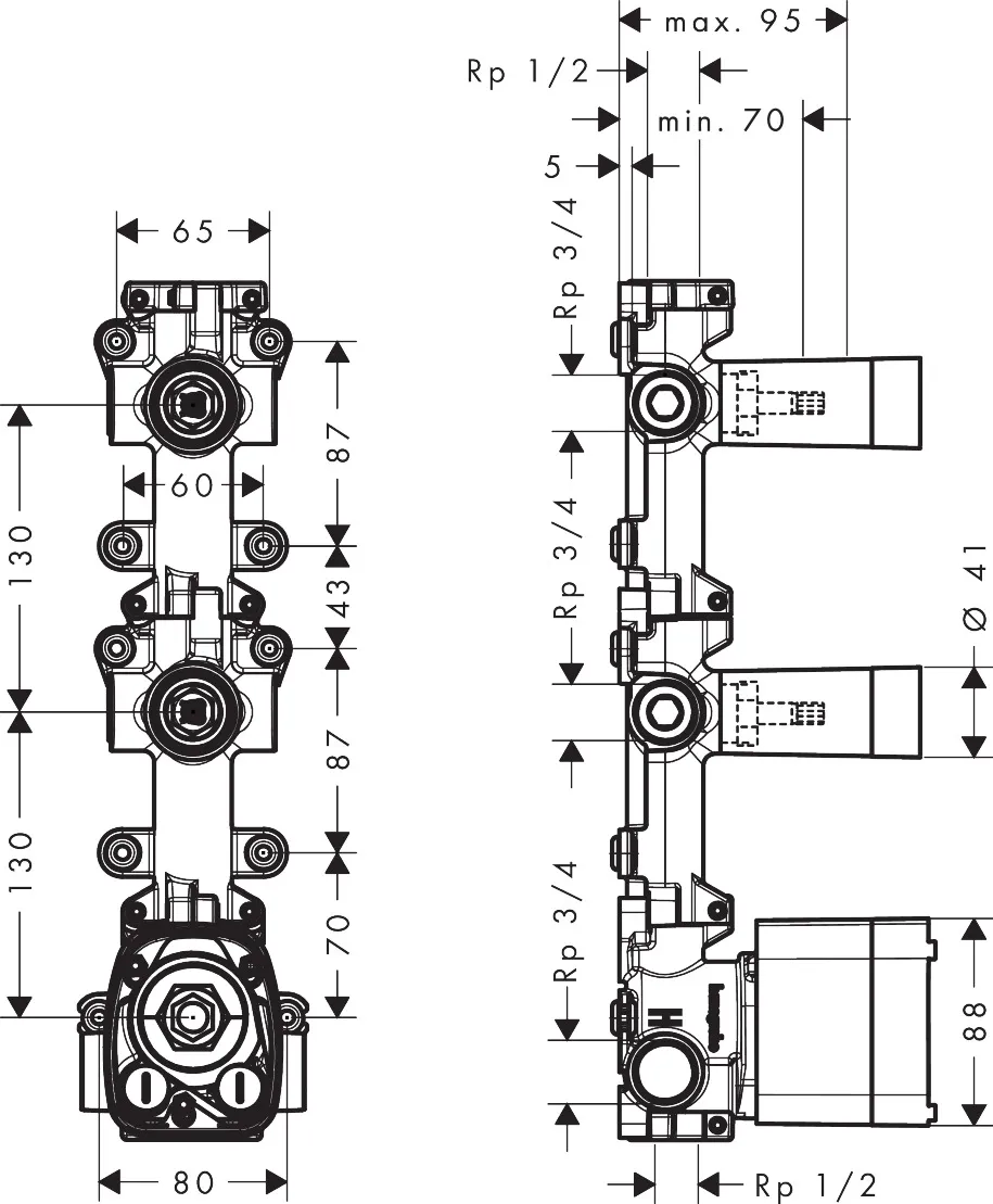 Hansgrohe AXOR One Mischer Grundkörper für Thermostatmodul Unterputz, 2 Verbraucher, DN15
