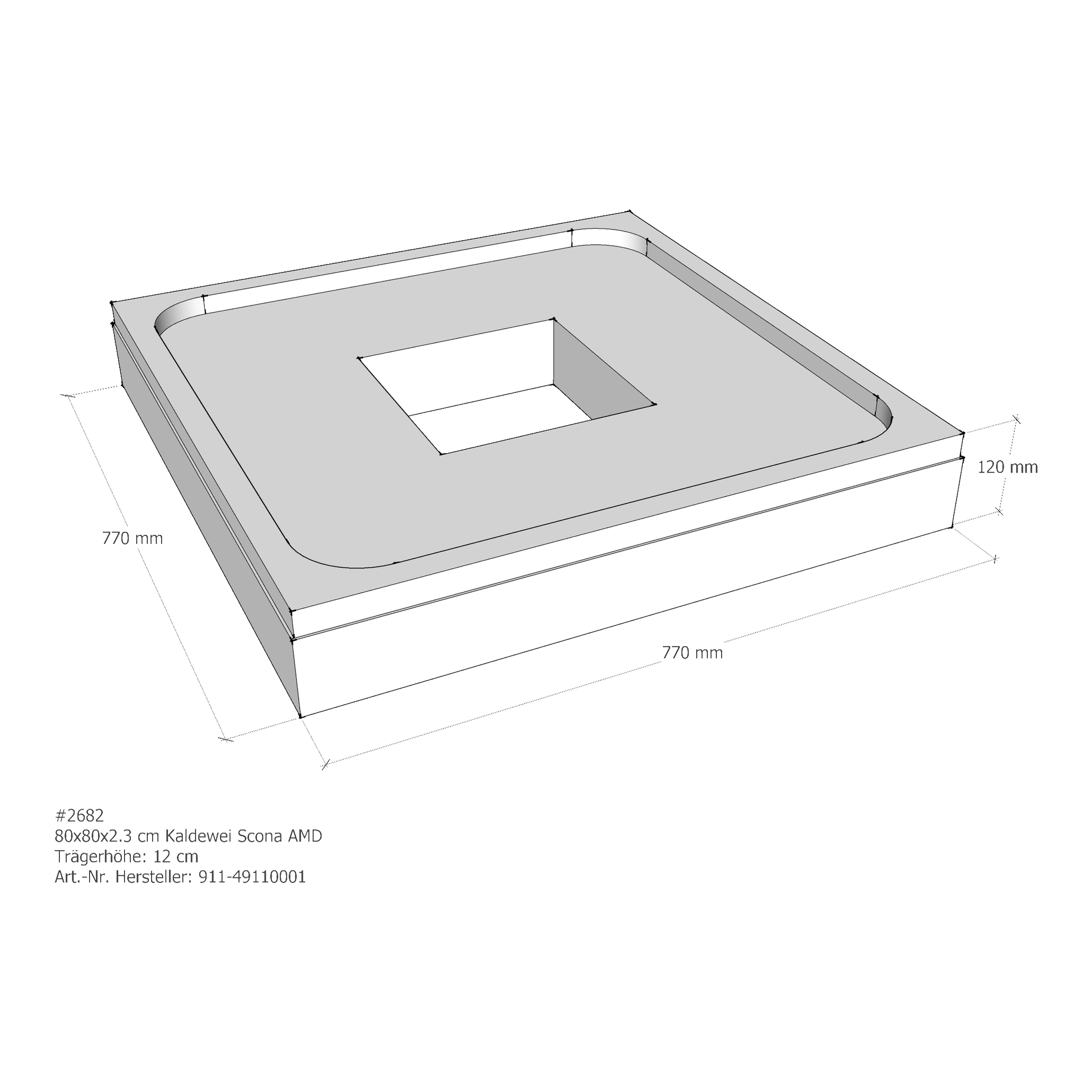 Duschwannenträger für Kaldewei Scona 80 × 80 × 2,3 cm Duschwannenträger für Kaldewei Scona 80 × 80 × 2,3 cm
