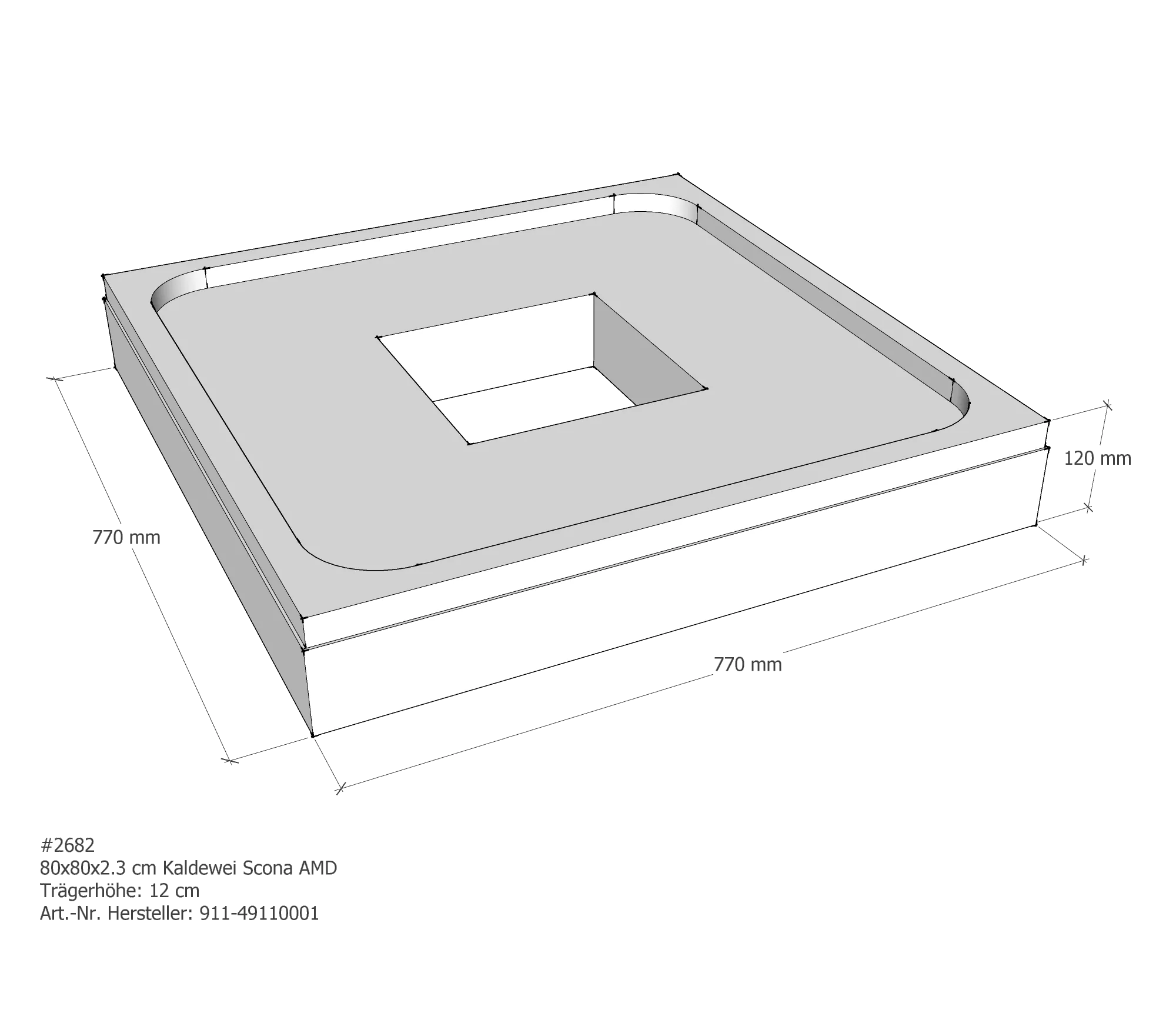 Duschwannenträger für Kaldewei Scona 80 × 80 × 2,3 cm Duschwannenträger für Kaldewei Scona 80 × 80 × 2,3 cm
