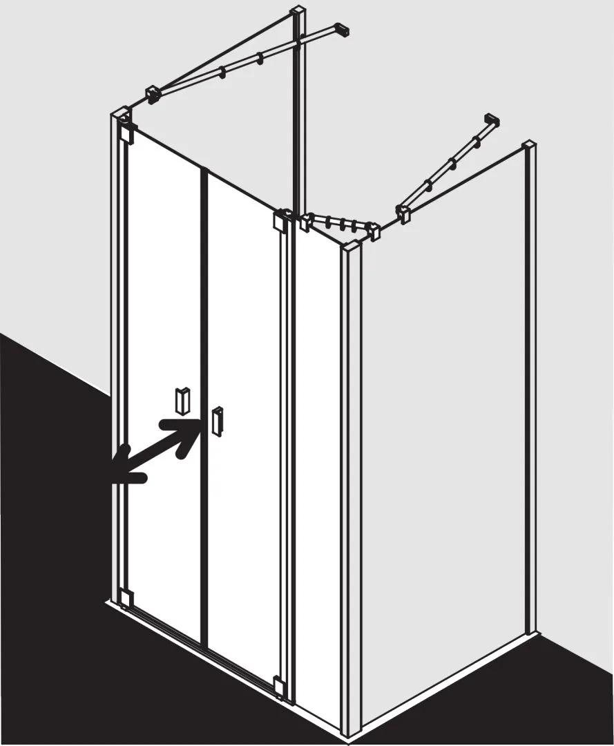 Kermi Pendeltür mit Festfeld rechts für Nische und Ecke „RAYA“ Glas SR Opaco, Profile Silber Hochglanz, BV: 1358 - 1418 mm GAK: 1345 - 1395 mm WE: 1358 - 1418 mm H: 2000 mm Kermi Pendeltür mit Festfeld rechts für Nische und Ecke „RAYA“ Glas SR Opaco, Profile Silber Hochglanz, BV: 1358 - 1418 mm GAK: 1345 - 1395 mm WE: 1358 - 1418 mm H: 2000 mm