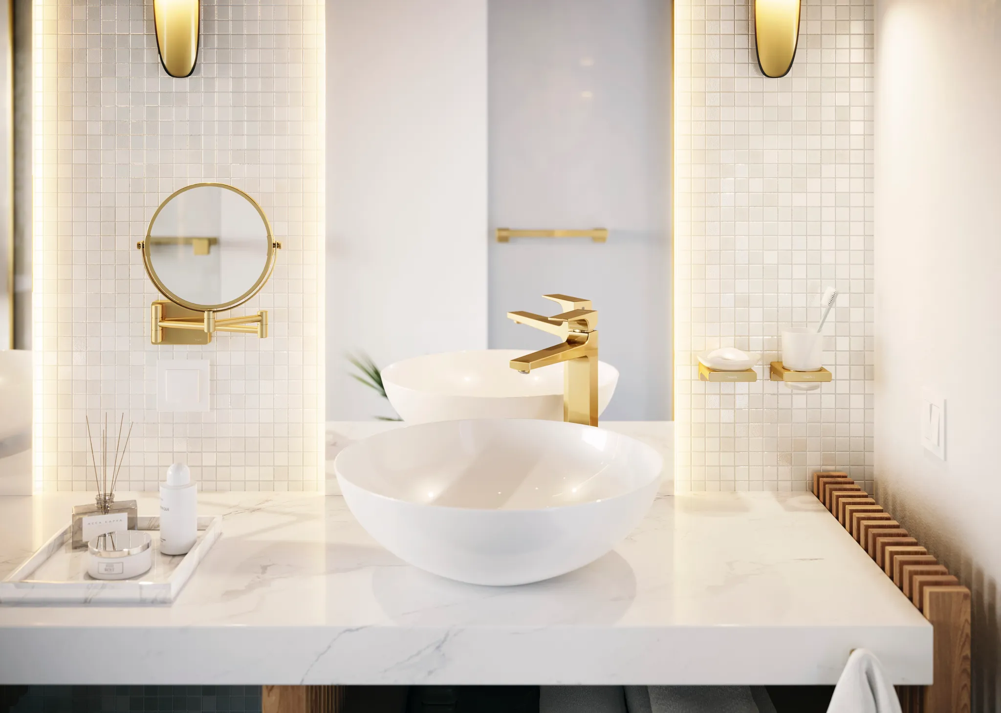 Hansgrohe AddStoris Q Handtuchhaken Polished Gold Optic Wandmontage Metall verdeckte Befestigung Bohrloch 6 mm