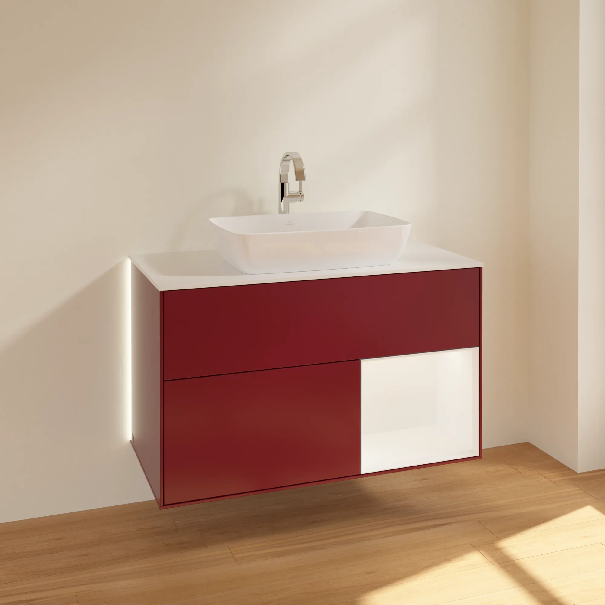 Villeroy & Boch Waschtischunterschrank „Finion“ für Schrankwaschtisch 1000 × 603 × 501 mm Peony Matt Lacquer, für Becken mittig, mit Hahnlochbohrung